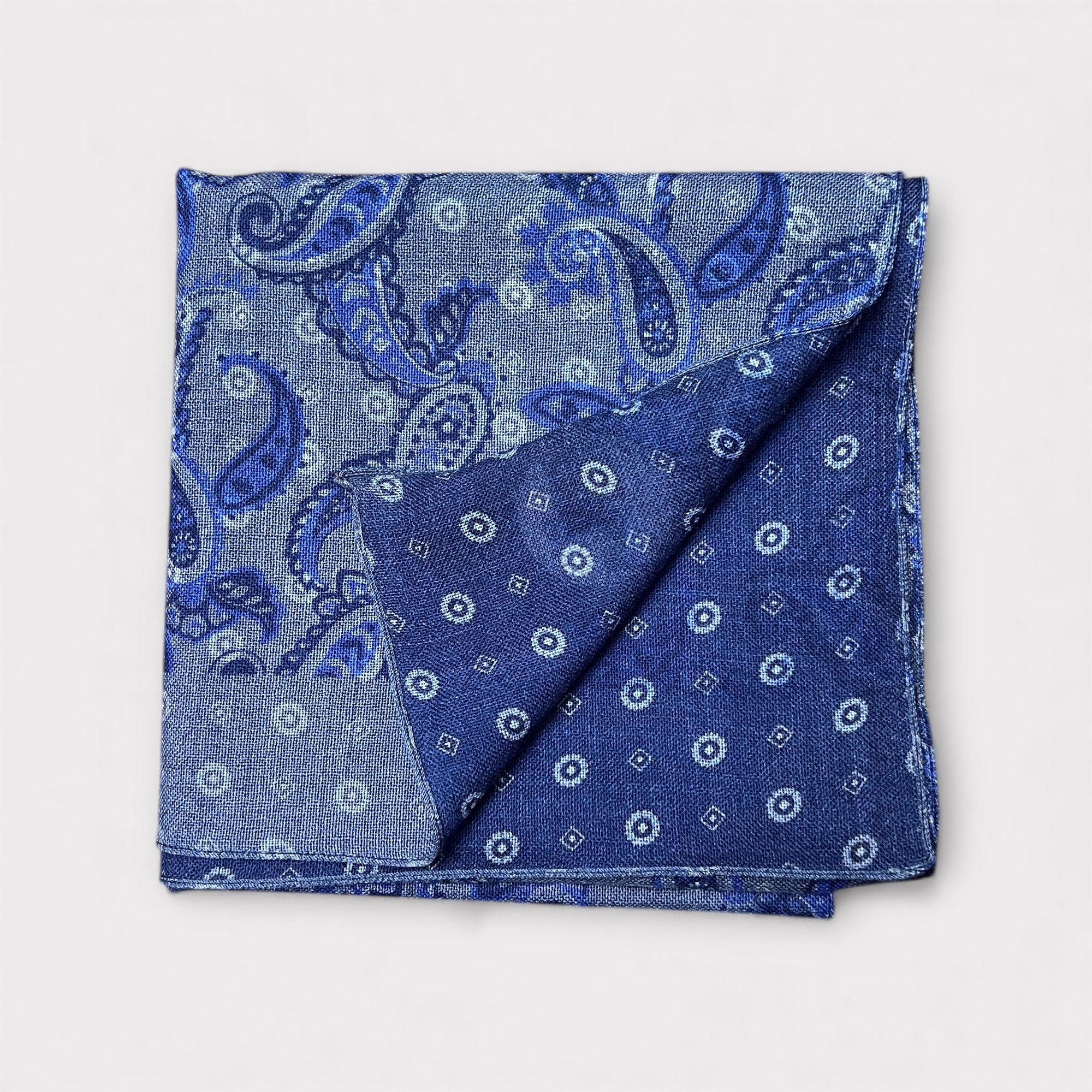 Sciarpa Uomo In Tessuto Di Lana Fantasia Reversibile Foglie E Pois 45 cm x 180 cm