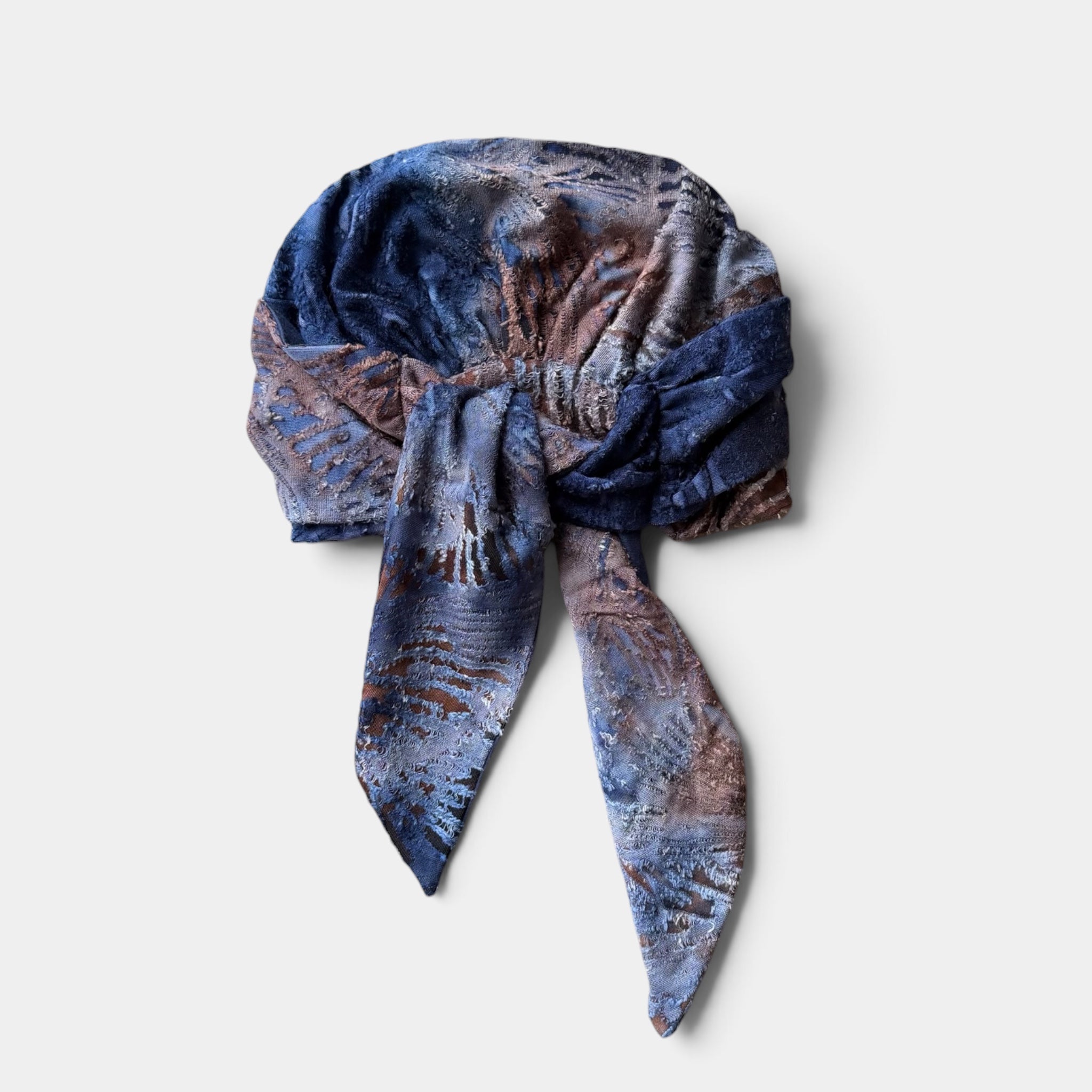 Berretto Turbante Donna In Morbido Bamboo Fantasia Blu - per Pelli Sensibili