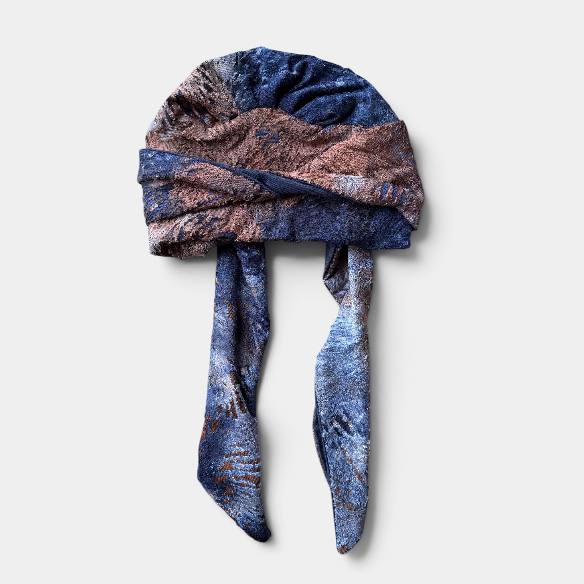 Berretto Turbante Donna In Morbido Bamboo Fantasia Blu - per Pelli Sensibili