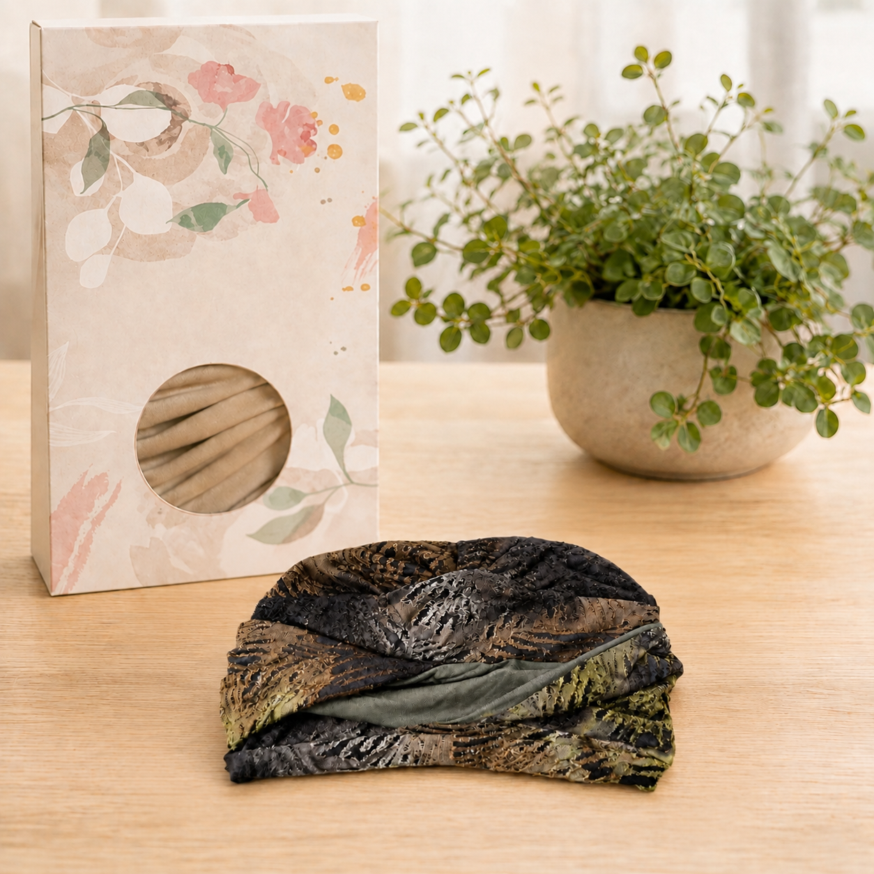 Berretto Turbante Donna In Morbido Bamboo Con Fascia 2 in uno - Per Pelli Sensibili