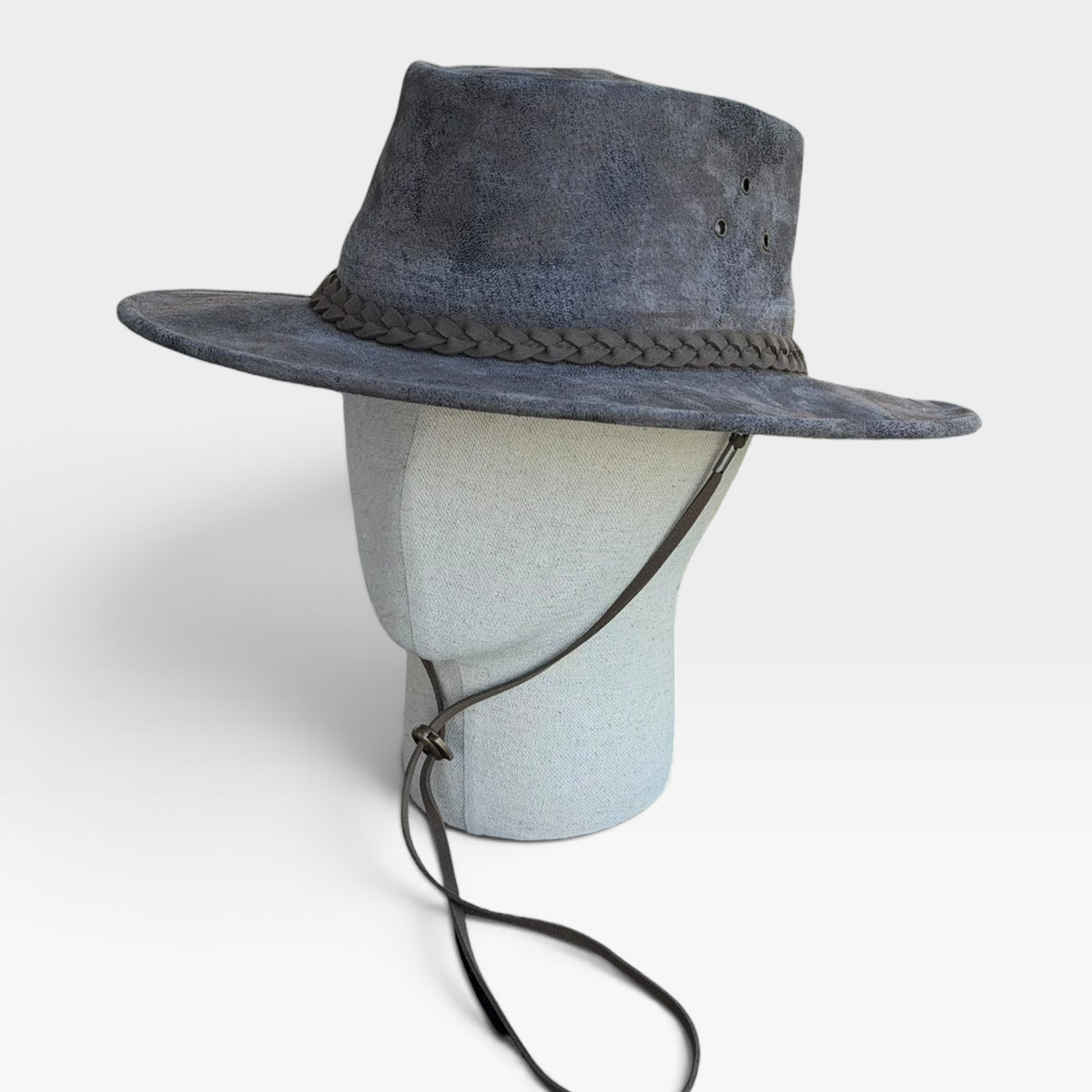 Cappello western in pelle invecchiata grigio con laccio regolabile