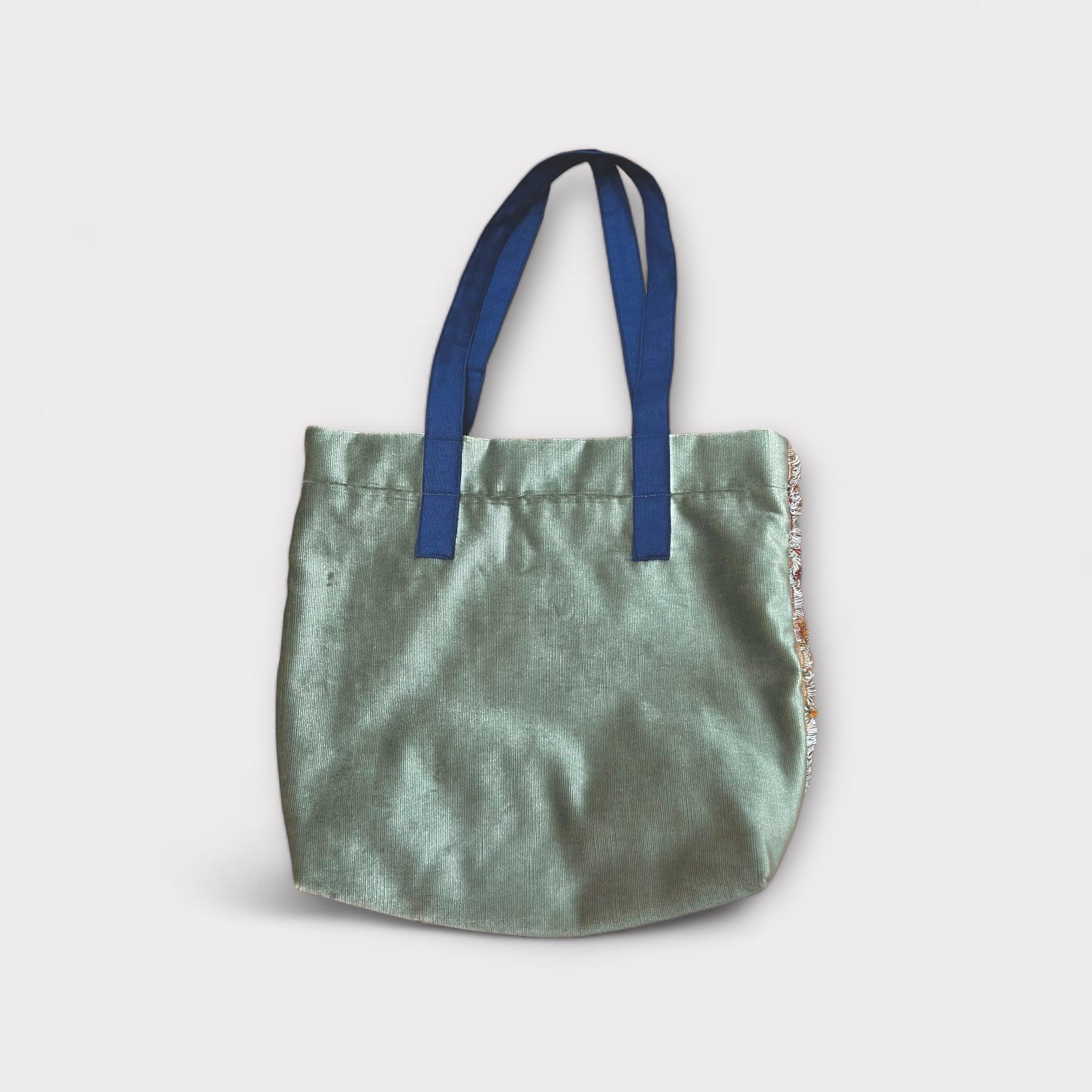 Borsa Shopping Tote bag In Tessuto Fantasia Azzurro e Verde