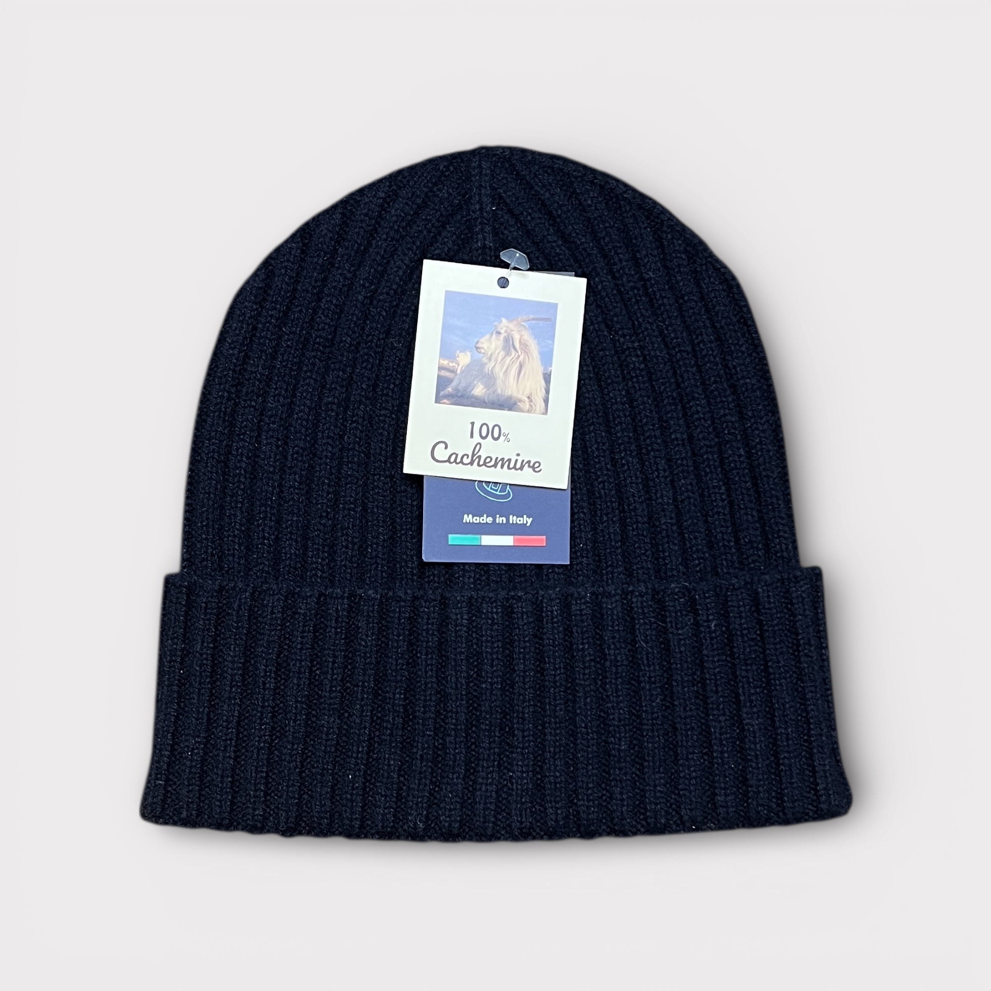 Berretto 100% Cashmere Beanie A Coste Blu