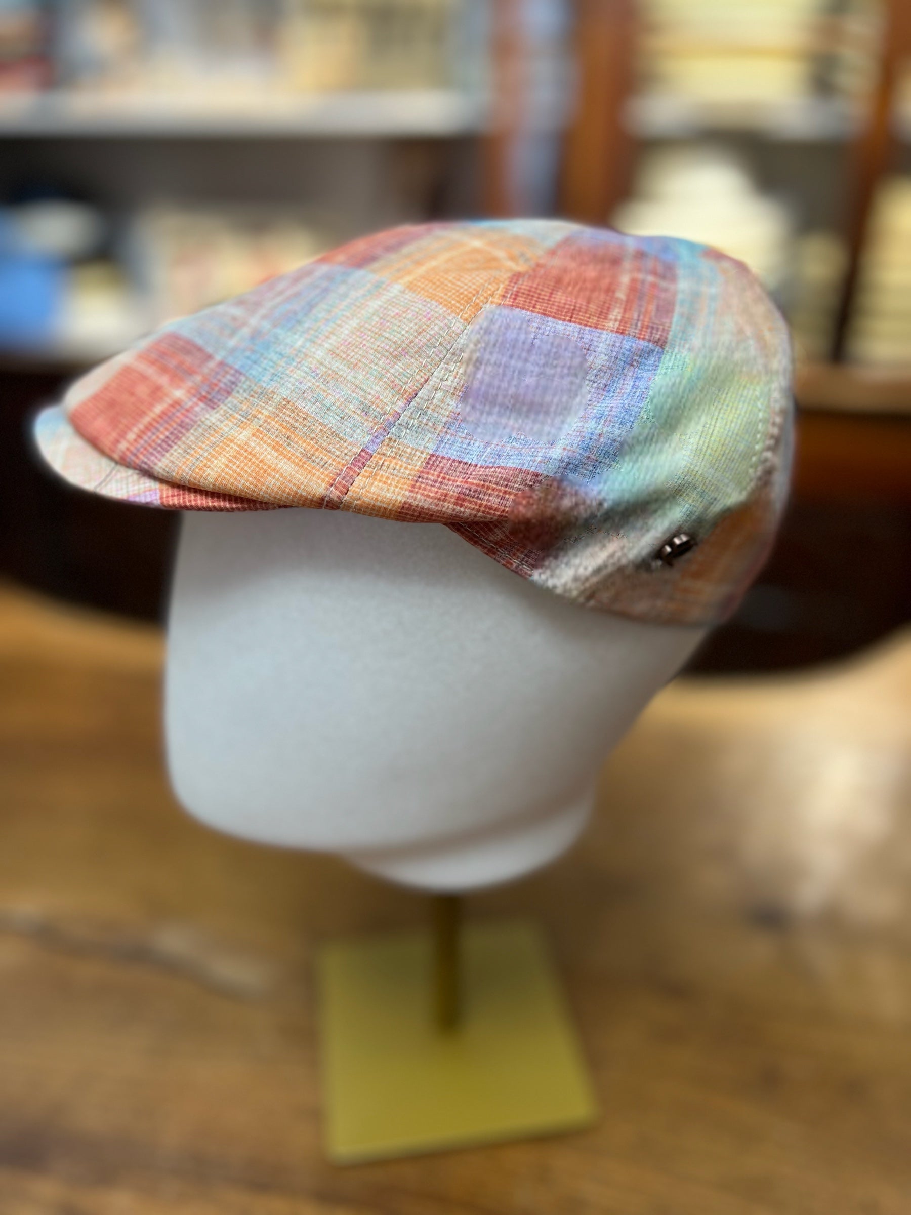 Lightweight Summer Cap in Multicolored Cotton Check