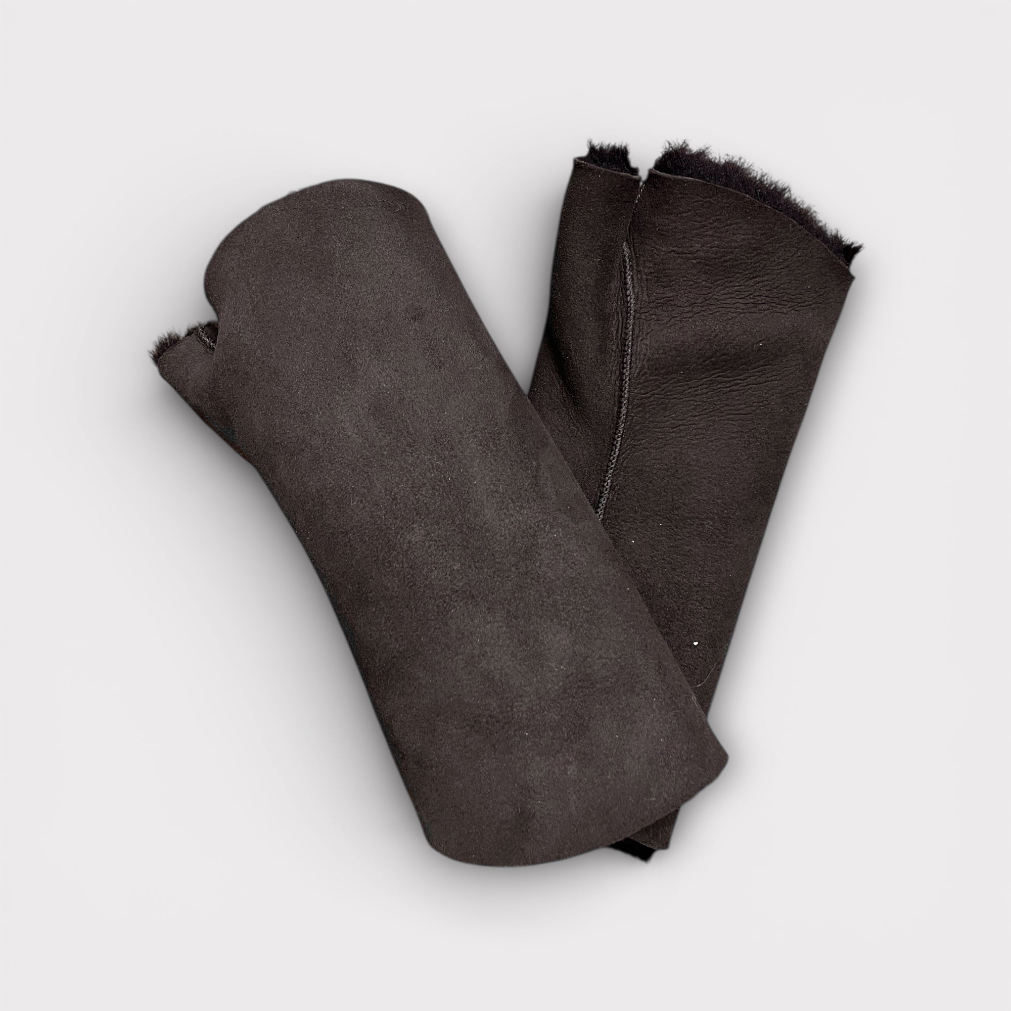 Guanti Senza Dita In Pelle e Pelliccia Di Montone