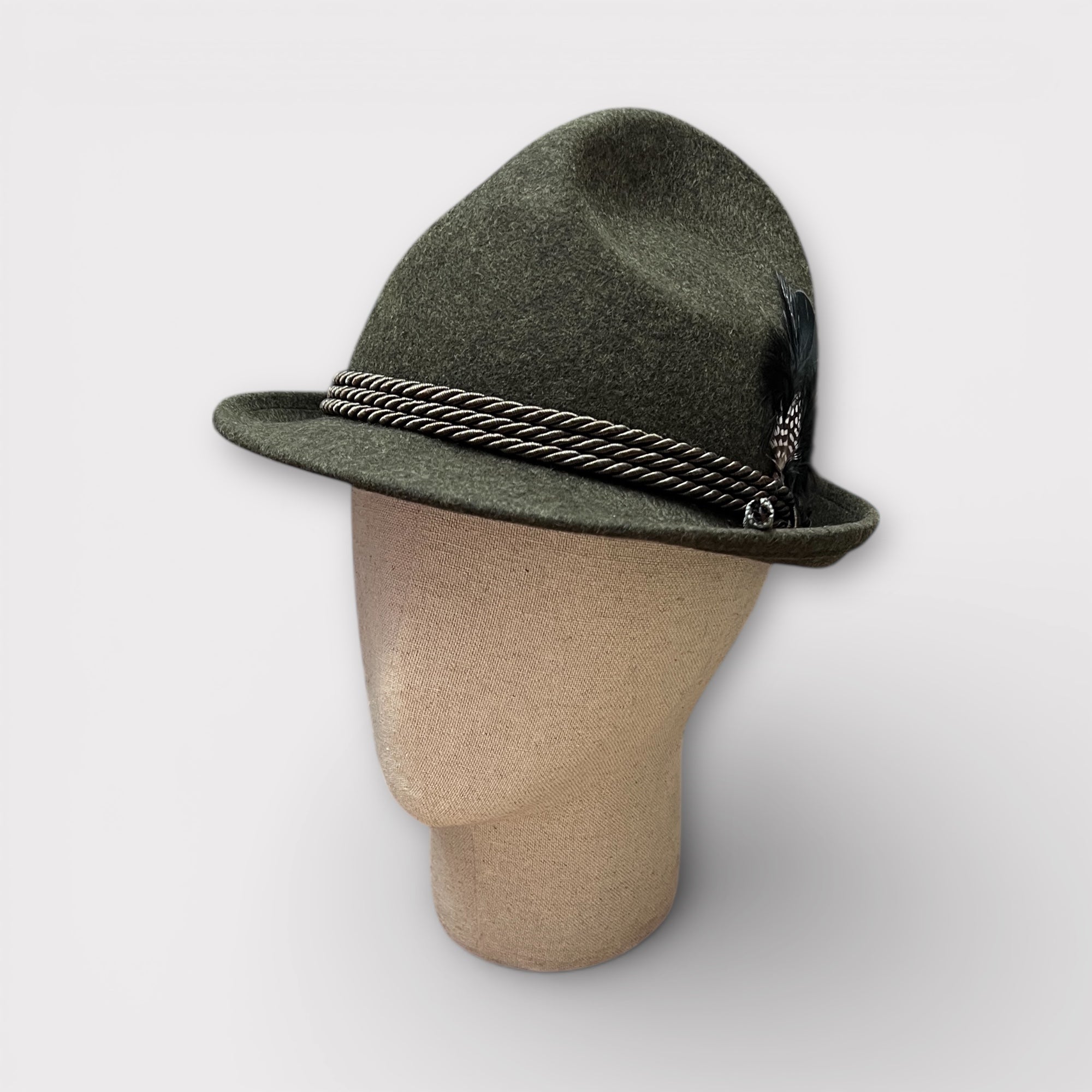 Cappello Tre Fosse Tirolese Verde cordino In Seta e Piuma