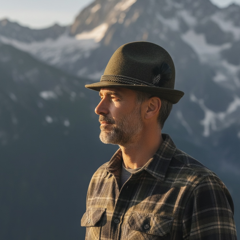 Cappello Tre Fosse Tirolese Verde cordino In Seta e Piuma
