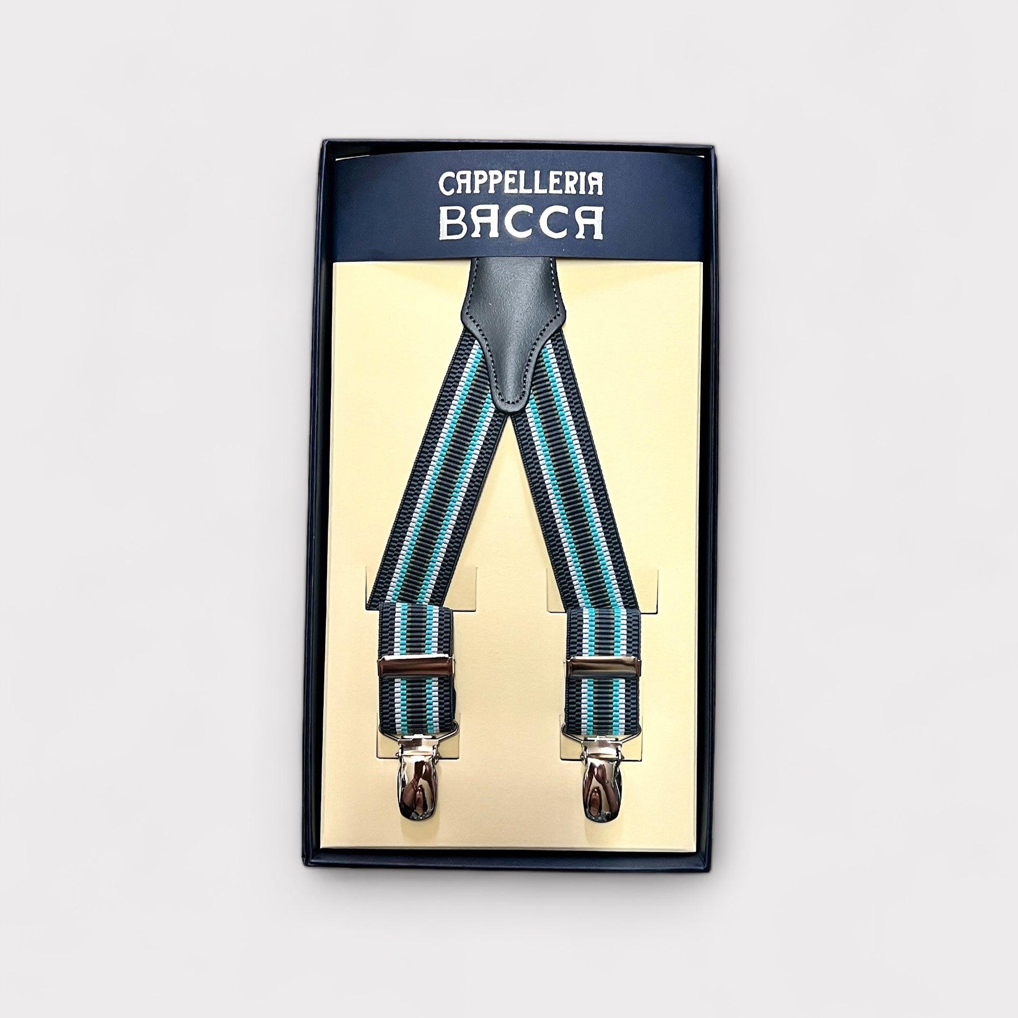 Bretelle Strette Elastiche Regimental Grigio Azzurro