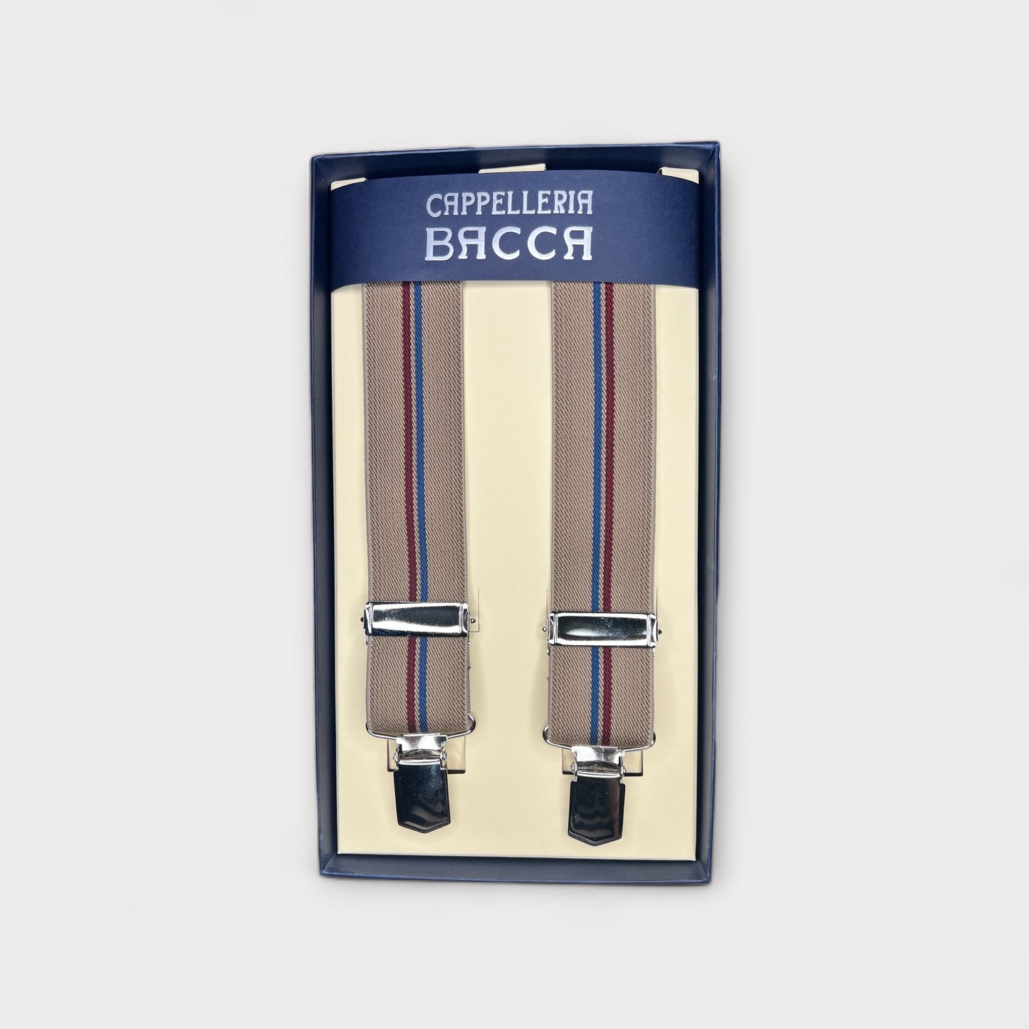 Bretelle Larghe Elastiche Beige Blu Bordeaux Rigato