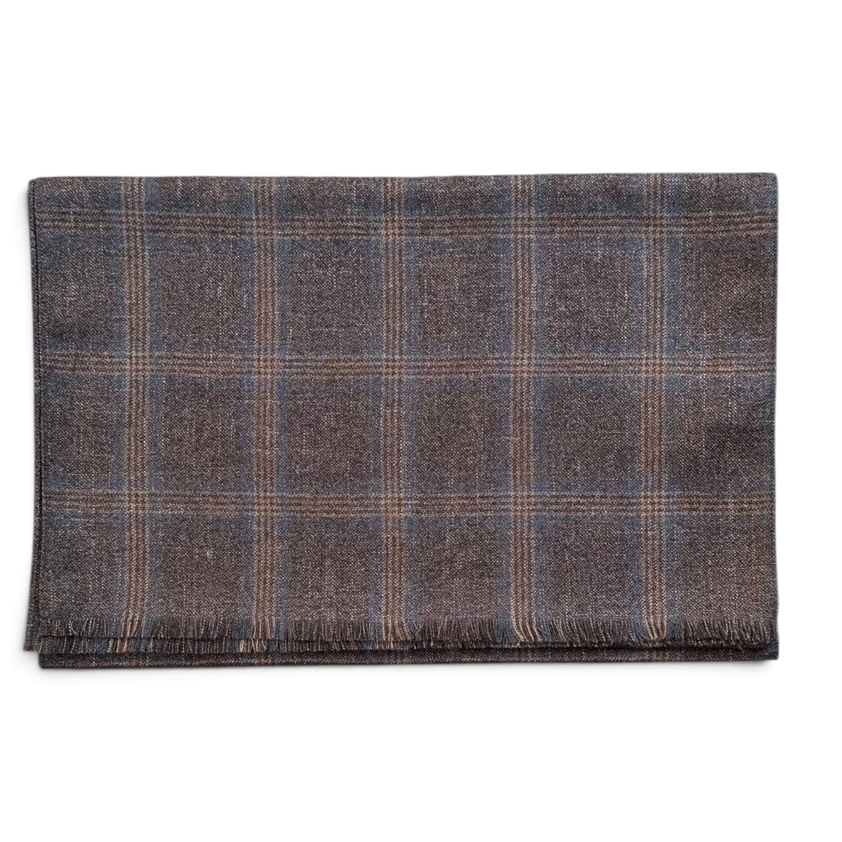 Sciarpa Uomo In Tessuto Di Lana E Seta 38x200 cm, Fantasia Scozzese Tortora - Made in Italy