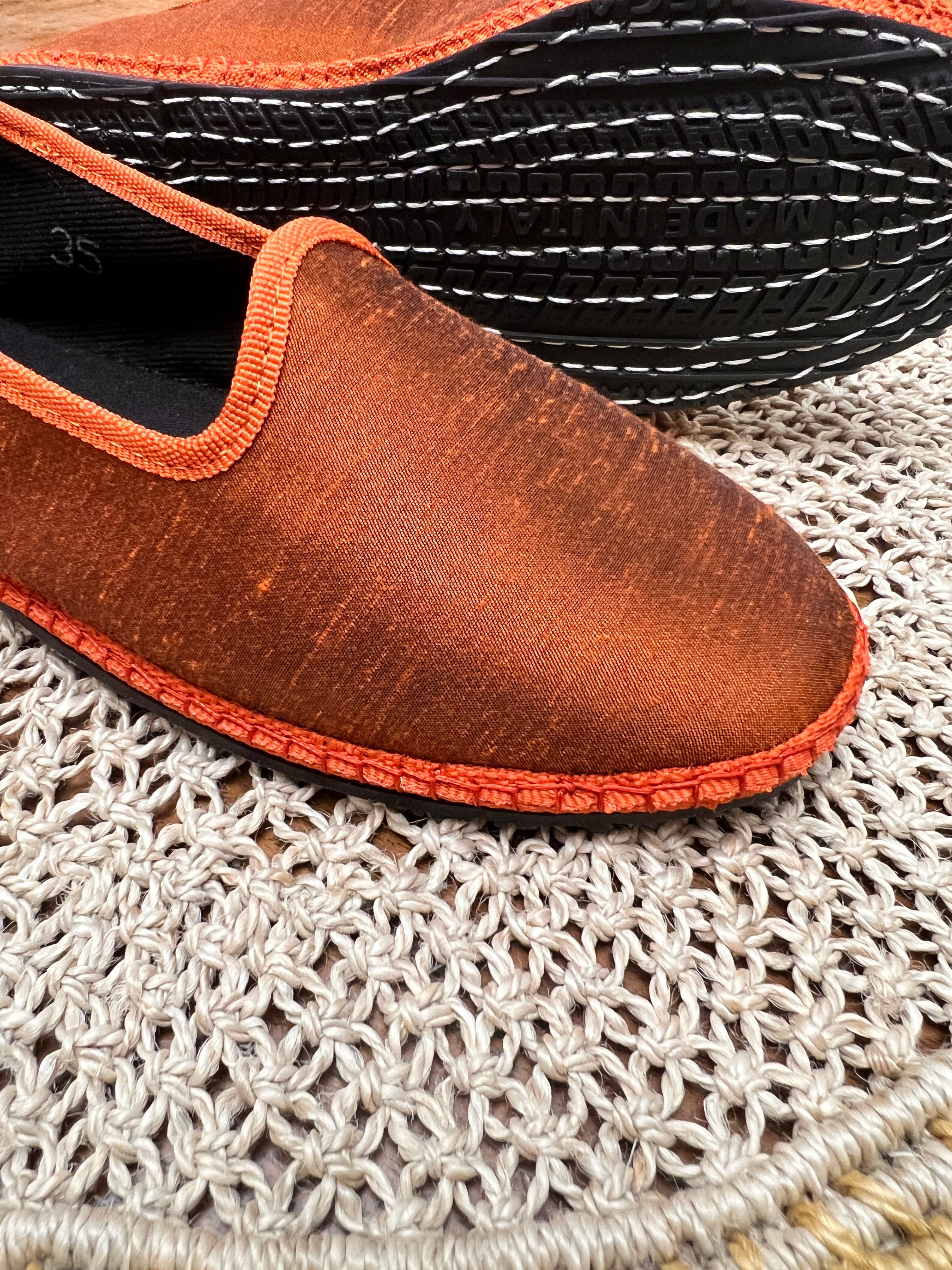 Friulane Originali In Seta Shantung Arancione Bruciato