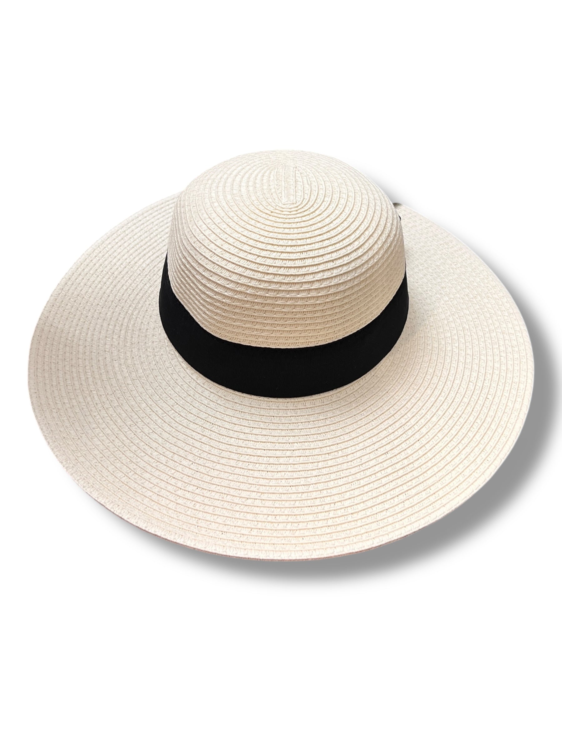 Cappello Estivo Donna Ala Larga Col. Avorio Fascia Nera