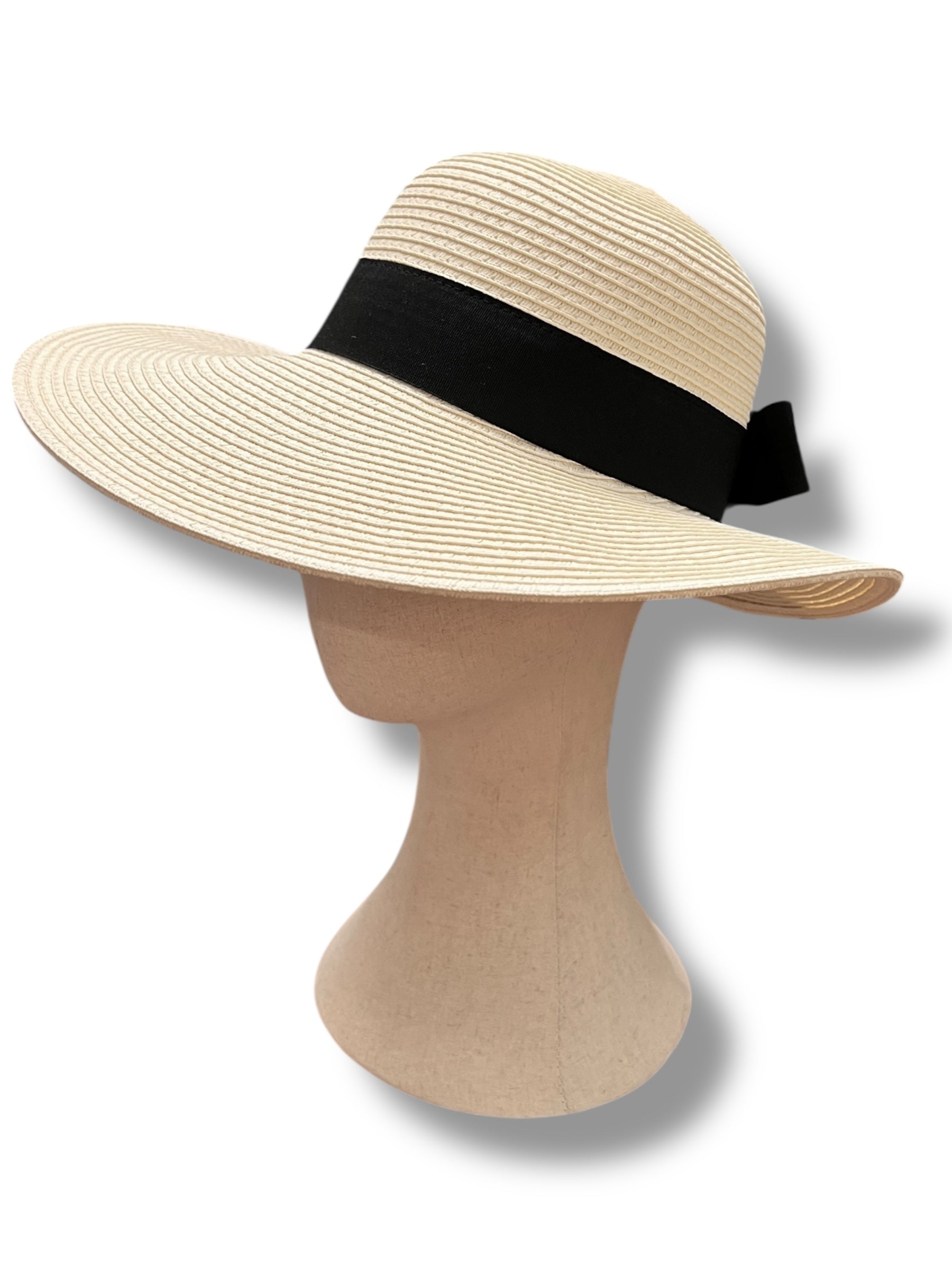 Cappello Estivo Donna Ala Larga Col. Avorio Fascia Nera
