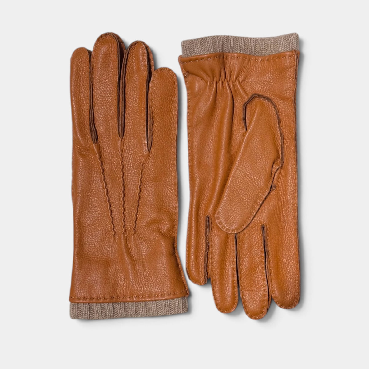 Guanti Uomo In Pelle Di Cervo Fodera Cashmere Cuciti A Mano