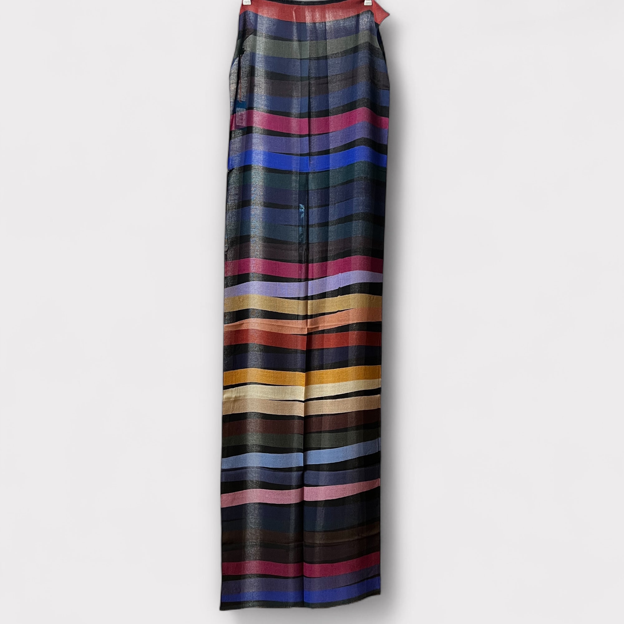 Sciarpa Sottile Unisex In Pura Lana Righe 55 x 190 cm