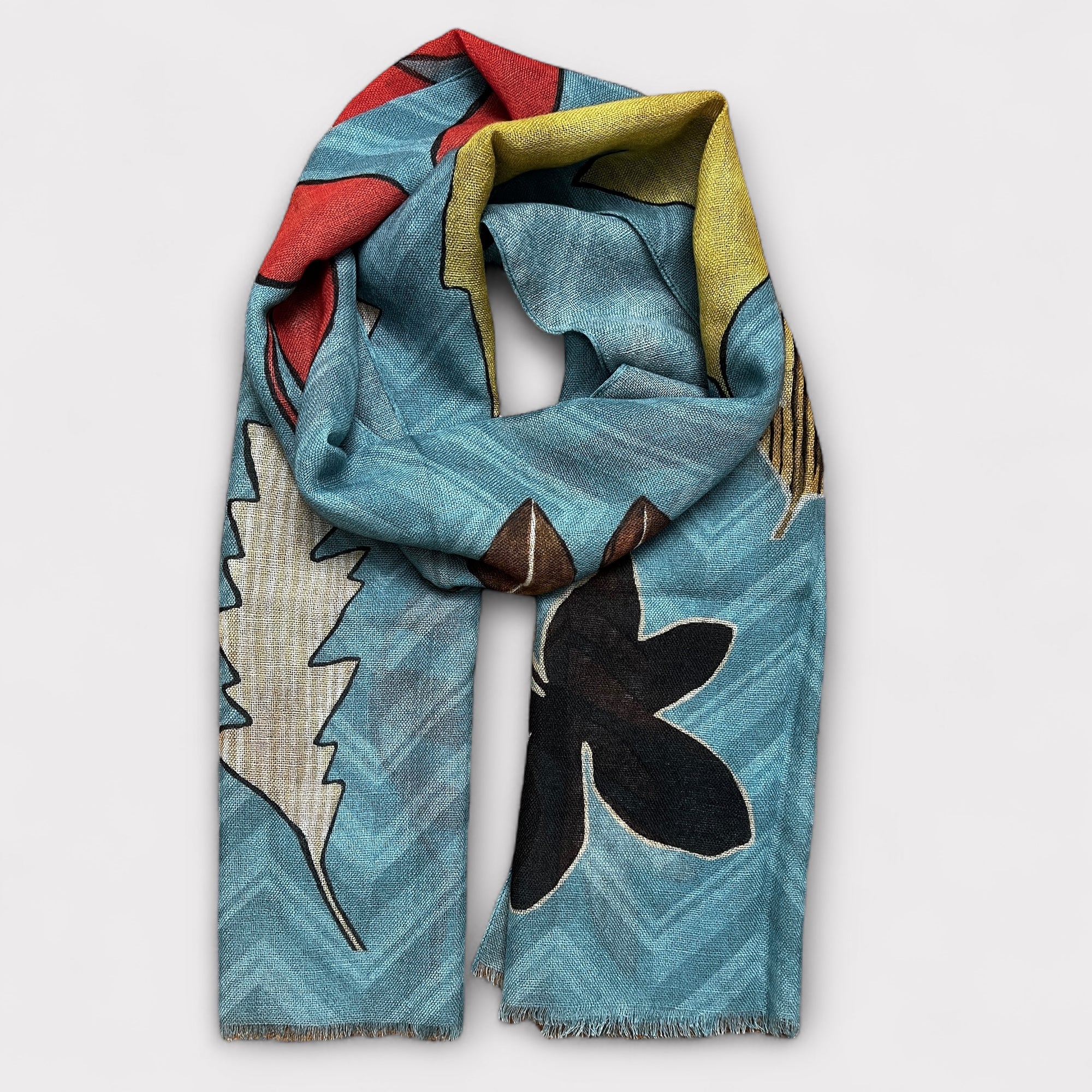 Sciarpa Sottile Unisex In Pura Lana Foglie 55 x 190 cm