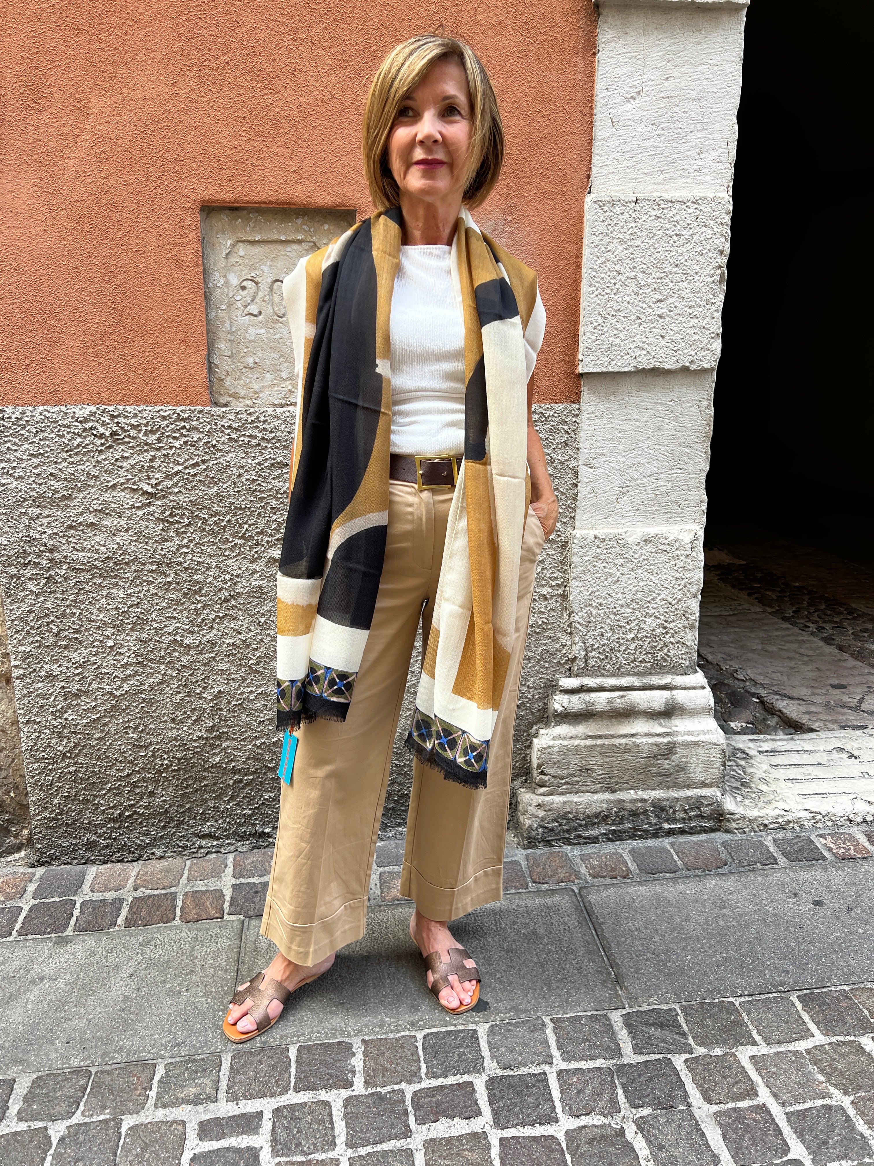 Sciarpa Sottile In Lana e Seta Chevron 90 x 200 cm