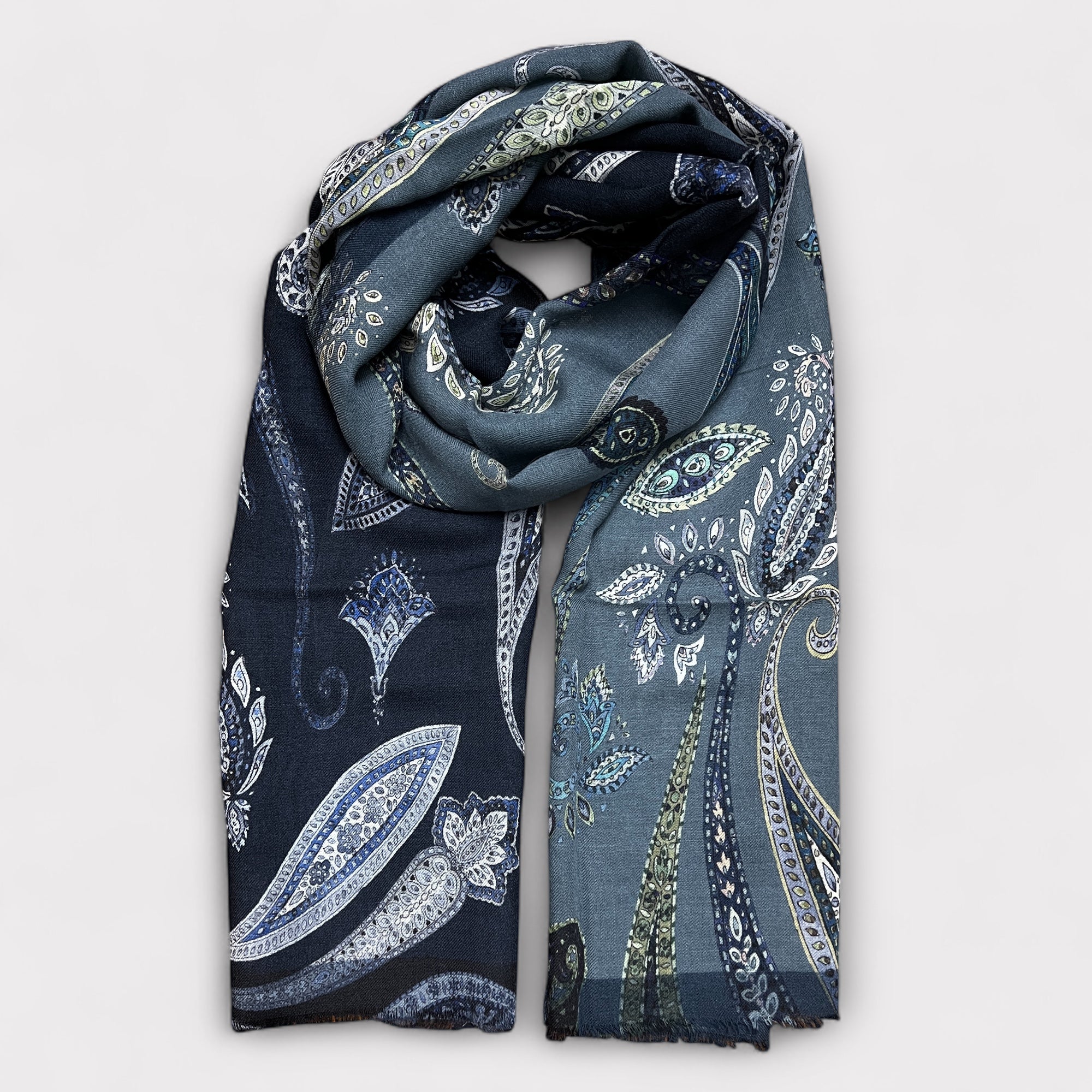 Sciarpa Unisex Sottile Dis. Cashmere In Twill Di Pura Lana 55 x 190 cm