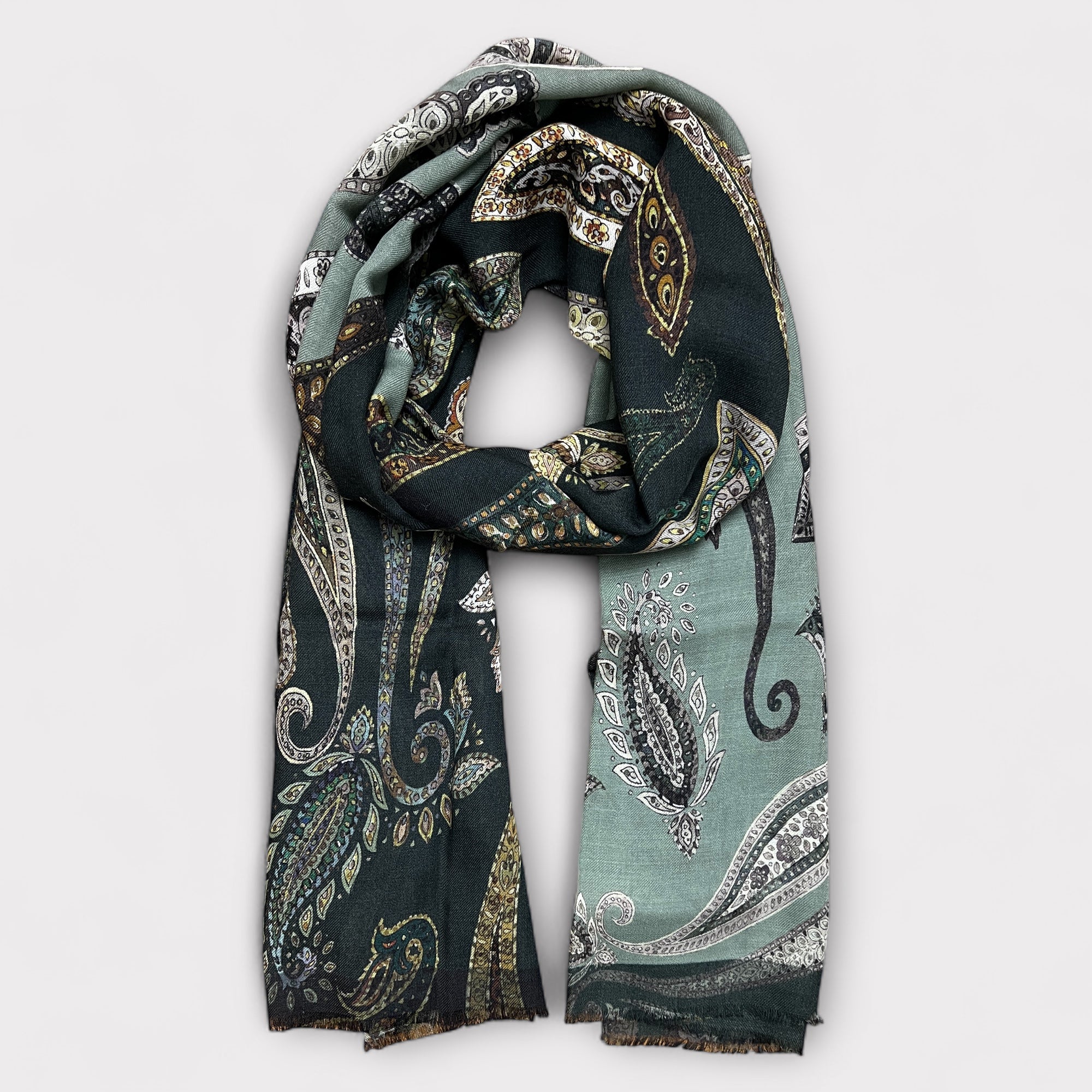 Sciarpa Unisex Sottile Dis. Cashmere In Twill Di Pura Lana 55 x 190 cm