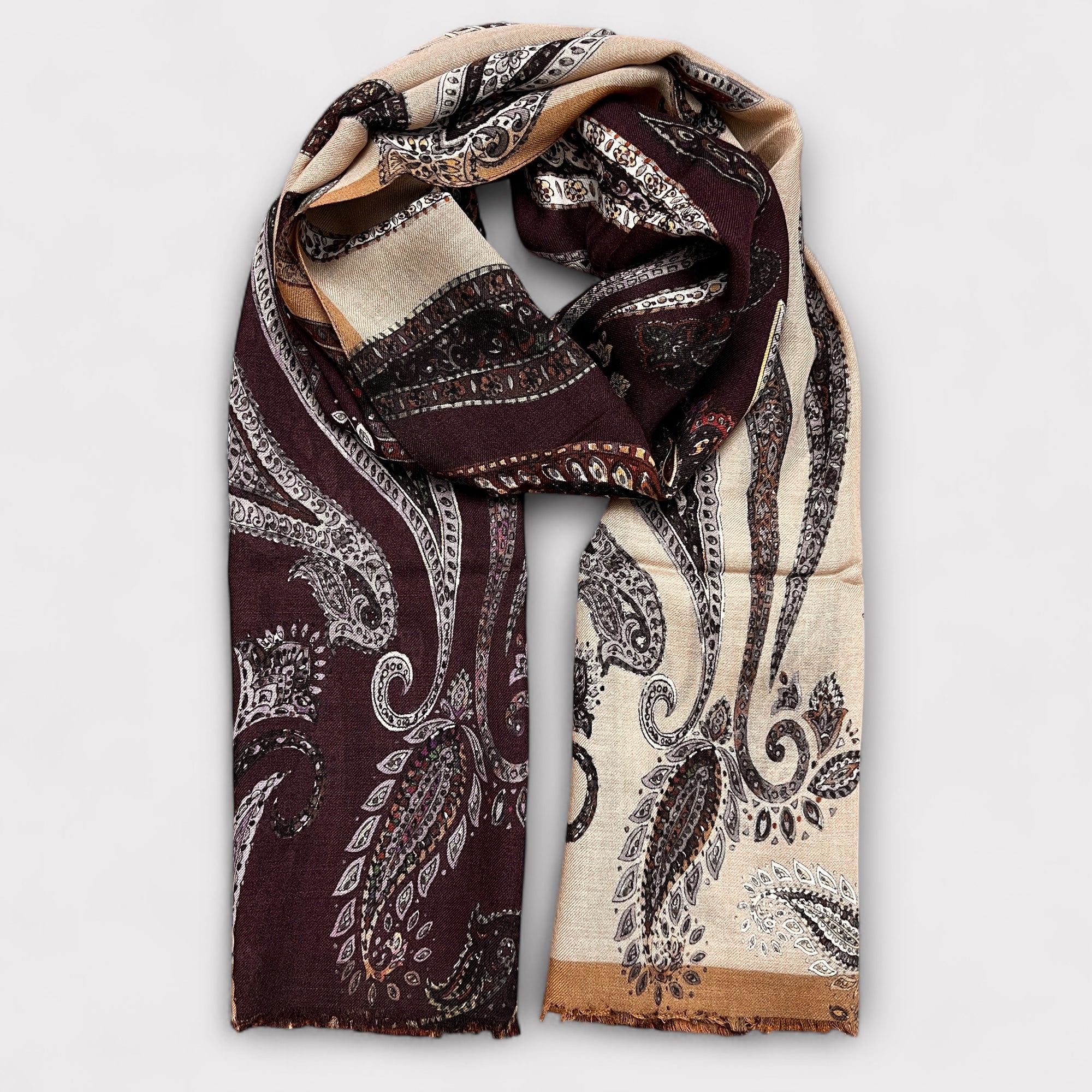 Sciarpa Unisex Sottile Dis. Cashmere In Twill Di Pura Lana 55 x 190 cm