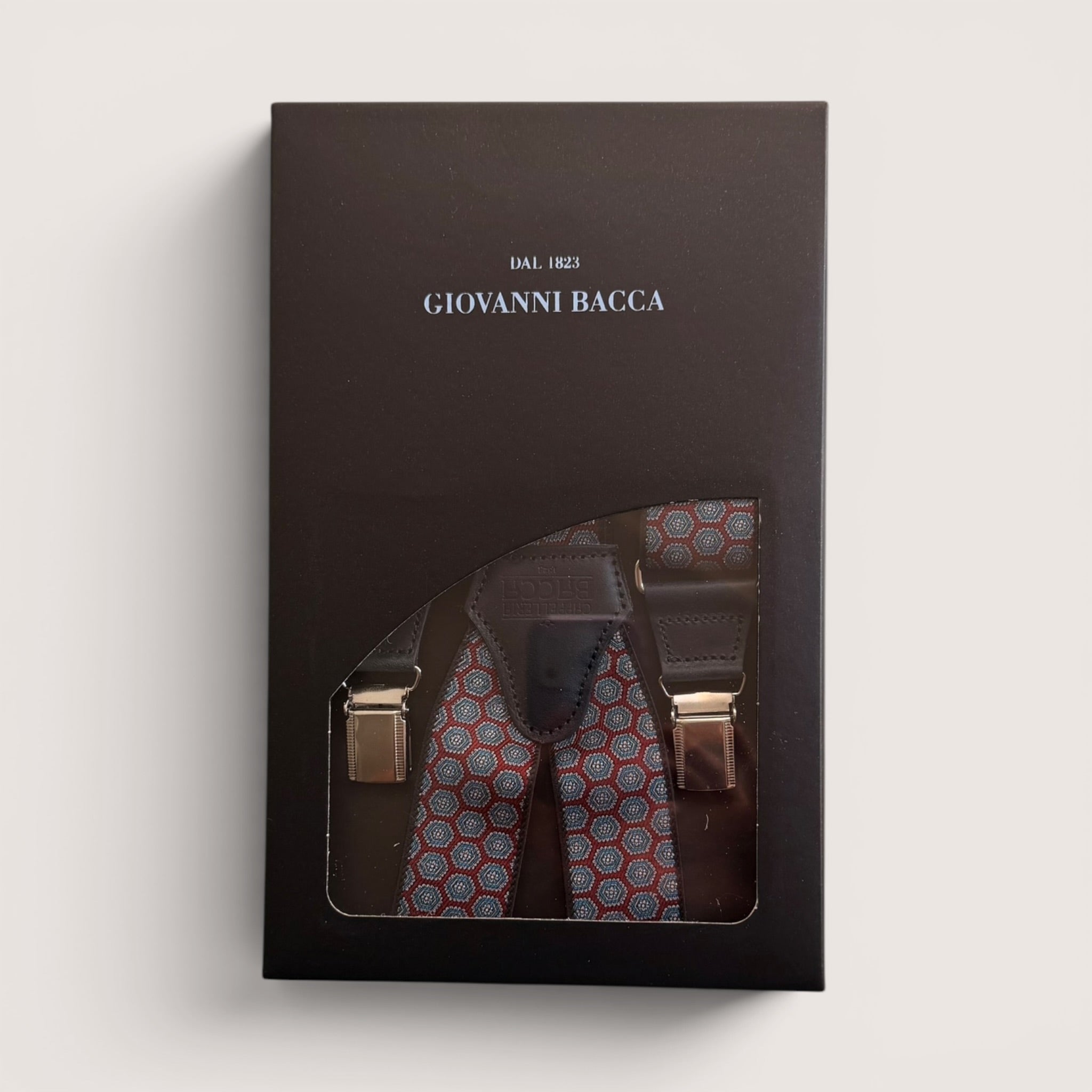Bretelle A  X Larghe Elastiche Con Terminali In Pelle Motivo Geometrico Cravatta