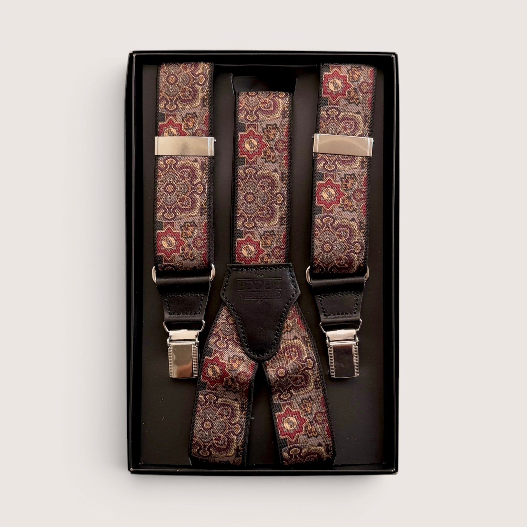 Bretelle A  X Larghe Elastiche Con Terminali In Pelle Micro Motivo Mosaico
