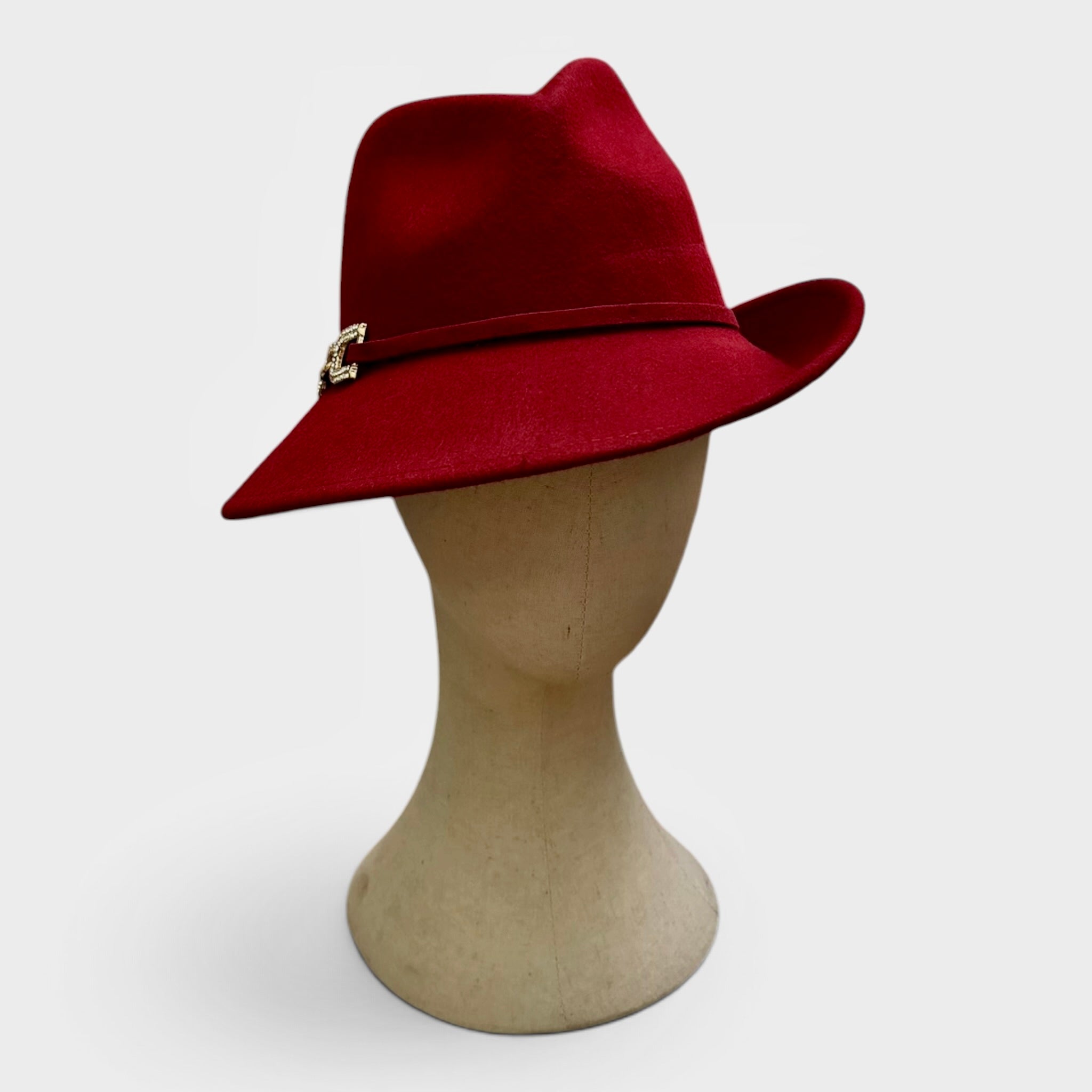 Cappello Donna In Feltro Di Lana Ala Asimmetrica E Decoro Strass
