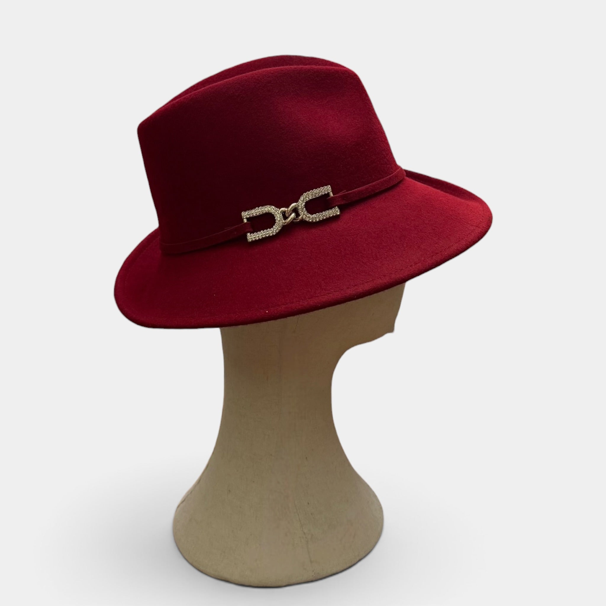 Cappello Donna In Feltro Di Lana Ala Asimmetrica E Decoro Strass