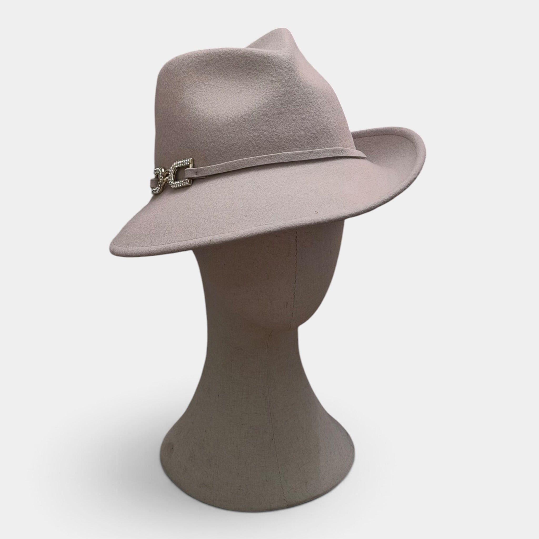 Cappello Donna In Feltro Di Lana Ala Asimmetrica E Decoro Strass