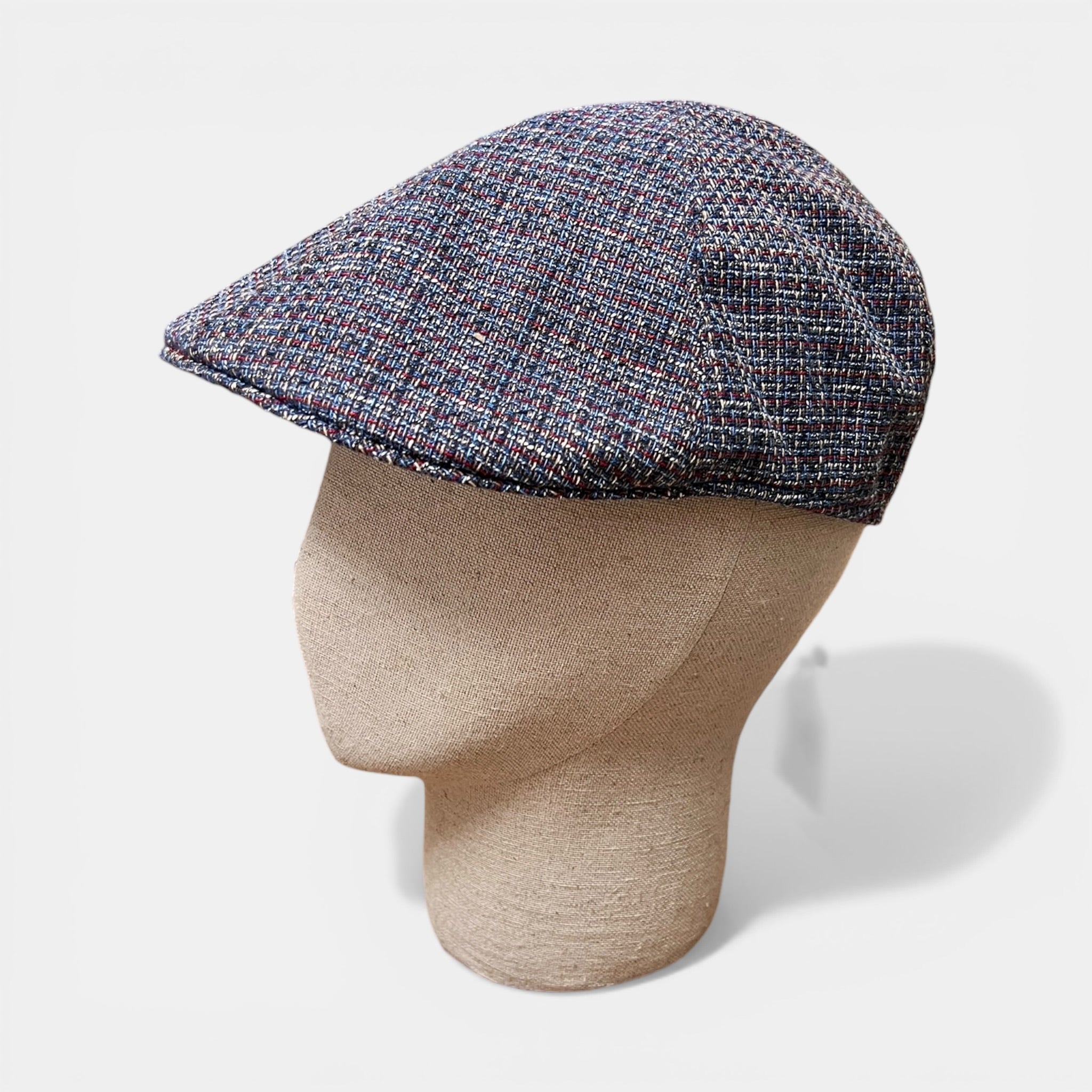 Coppola 6 Spicchi Estiva In lino E Cotone Tipo Tweed Blu e Rosso