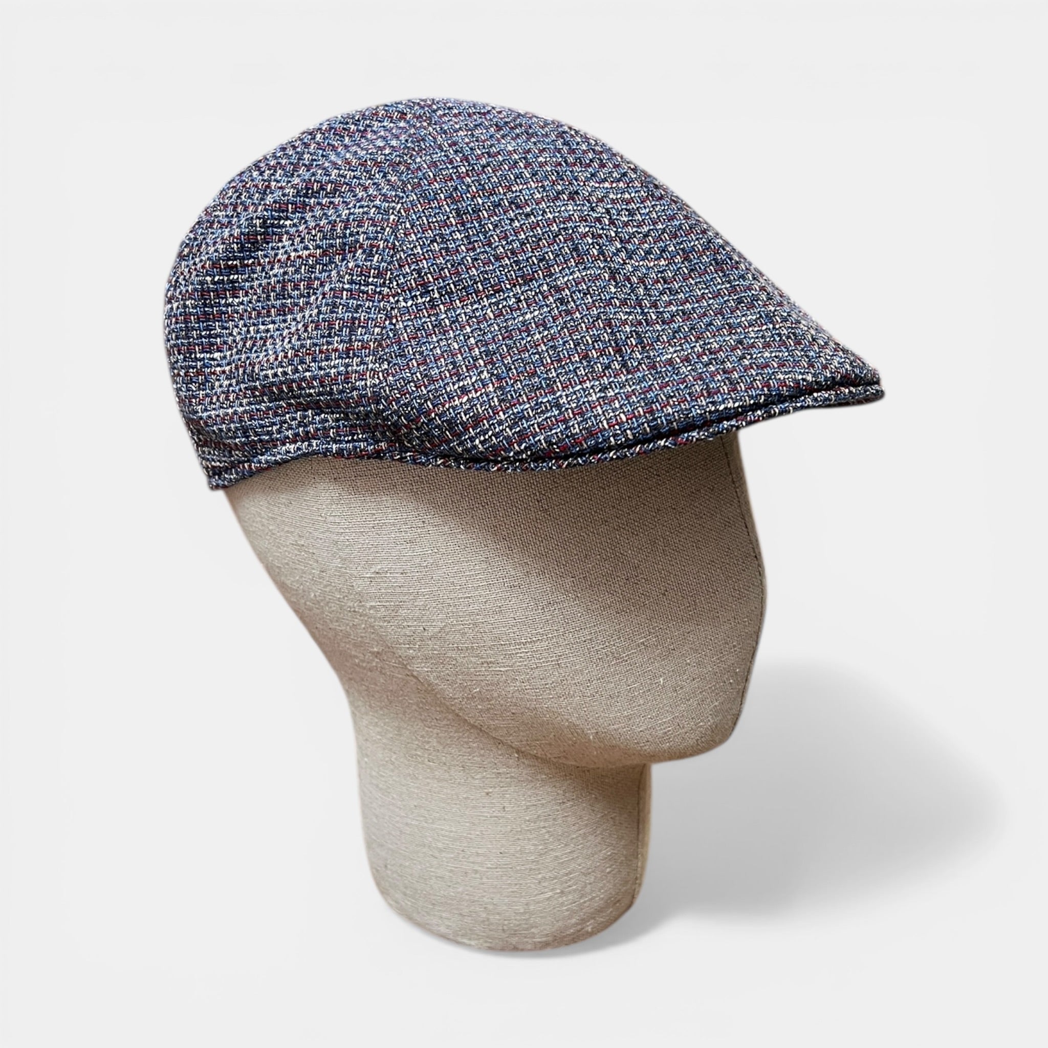 Coppola 6 Spicchi Estiva In lino E Cotone Tipo Tweed Blu e Rosso