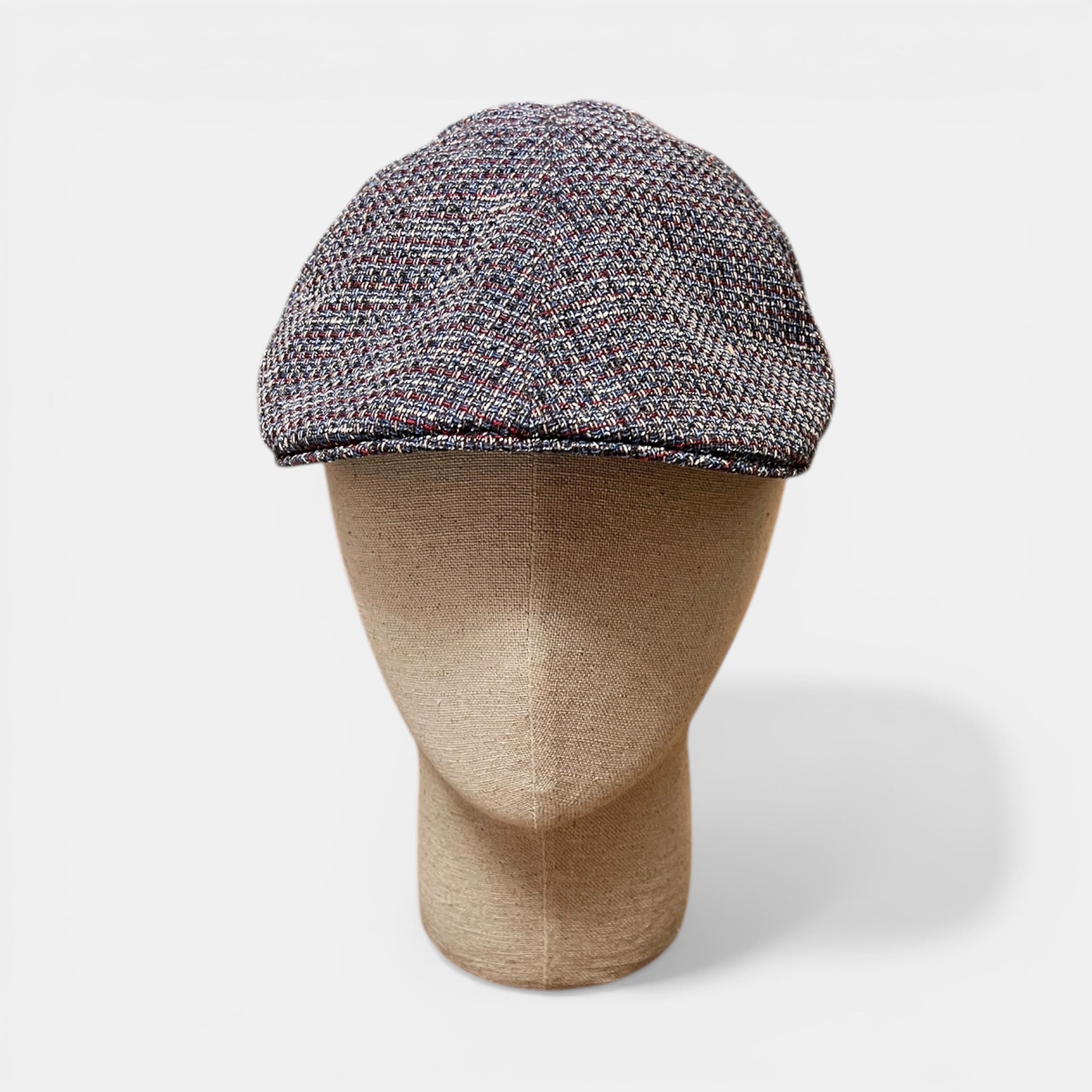 Coppola 6 Spicchi Estiva In lino E Cotone Tipo Tweed Blu e Rosso