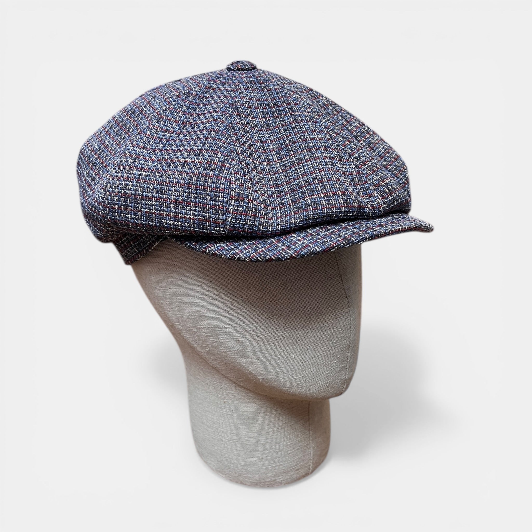 Coppola Irlandese Estiva In Cotone E lino Effetto Tweed Blu e Rosso