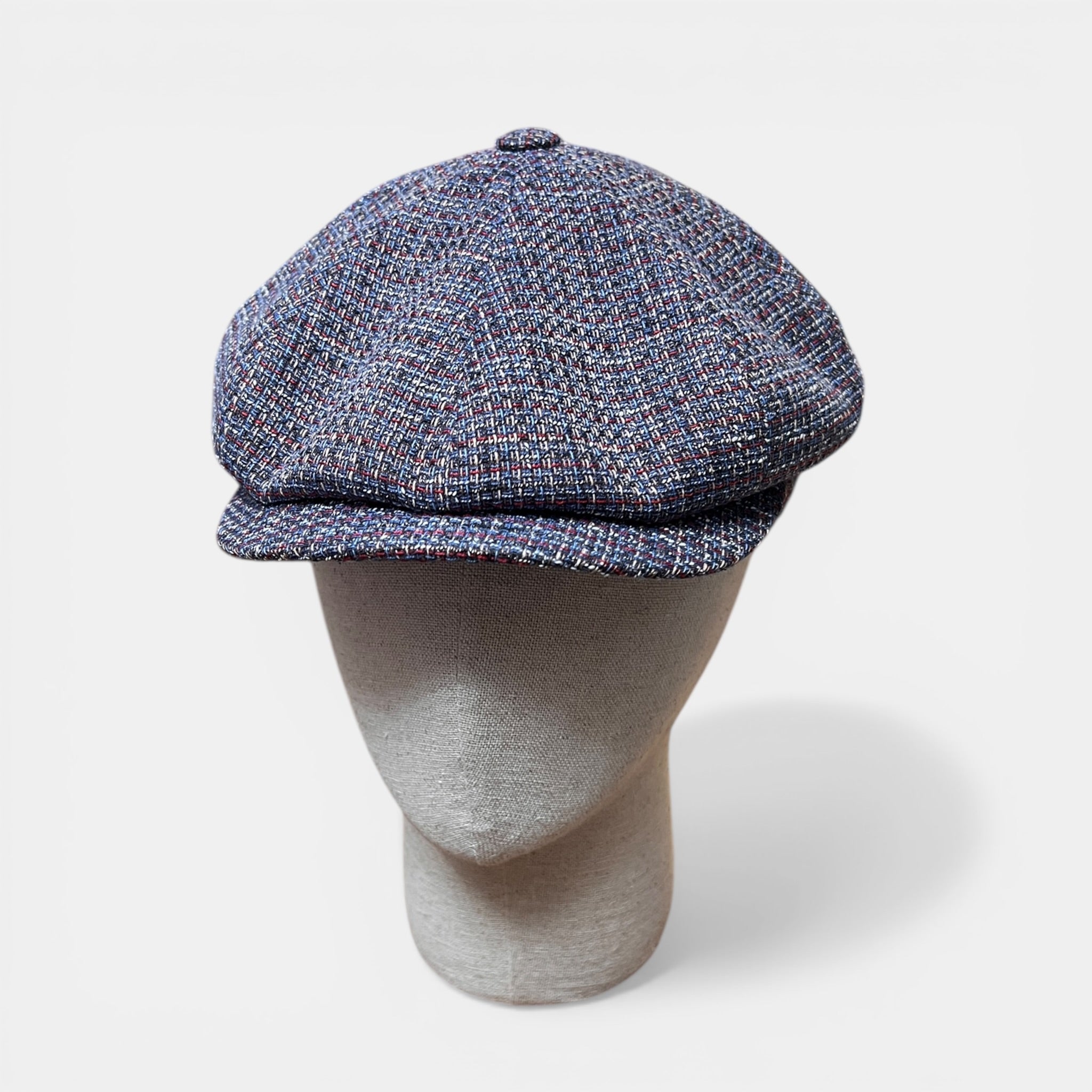 Coppola Irlandese Estiva In Cotone E lino Effetto Tweed Blu e Rosso - Cappelleria Bacca