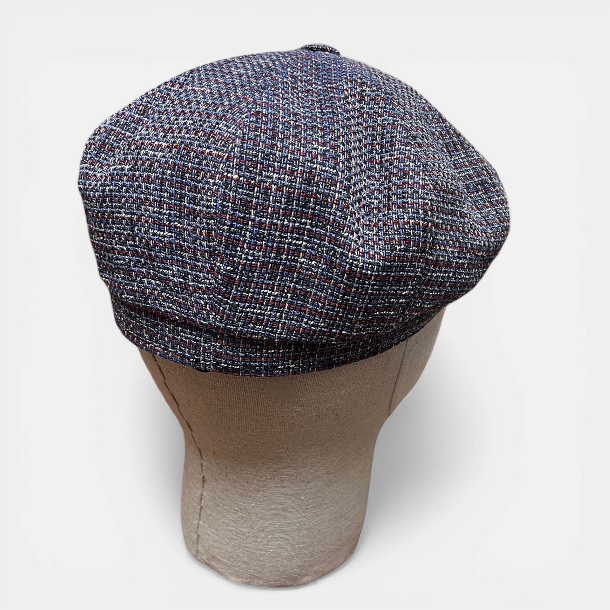 Coppola Irlandese Estiva In Cotone E lino Effetto Tweed Blu e Rosso - Cappelleria Bacca