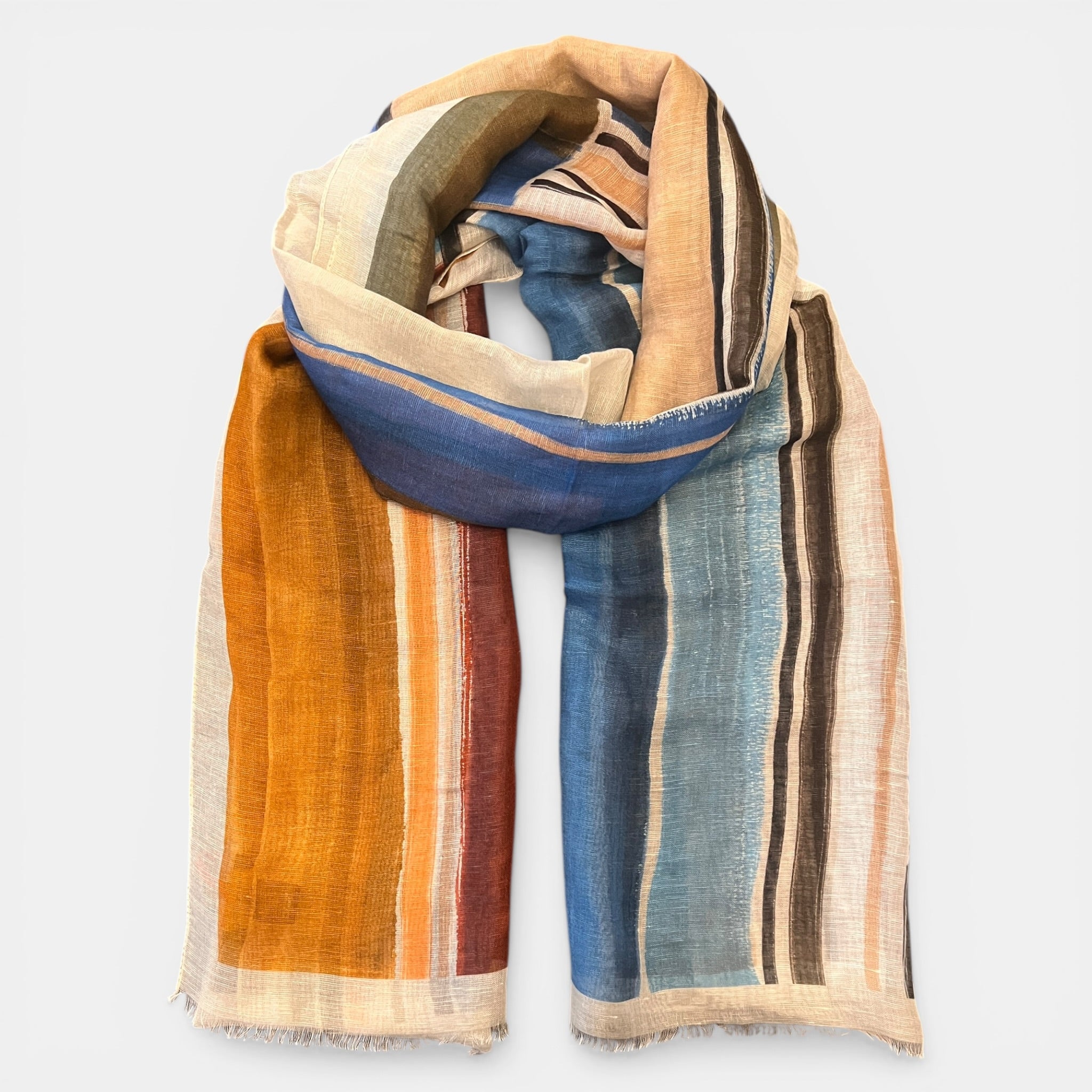 Sciarpa Unisex Estiva In Modal Lino e seta Righe verticali 70x200 cm