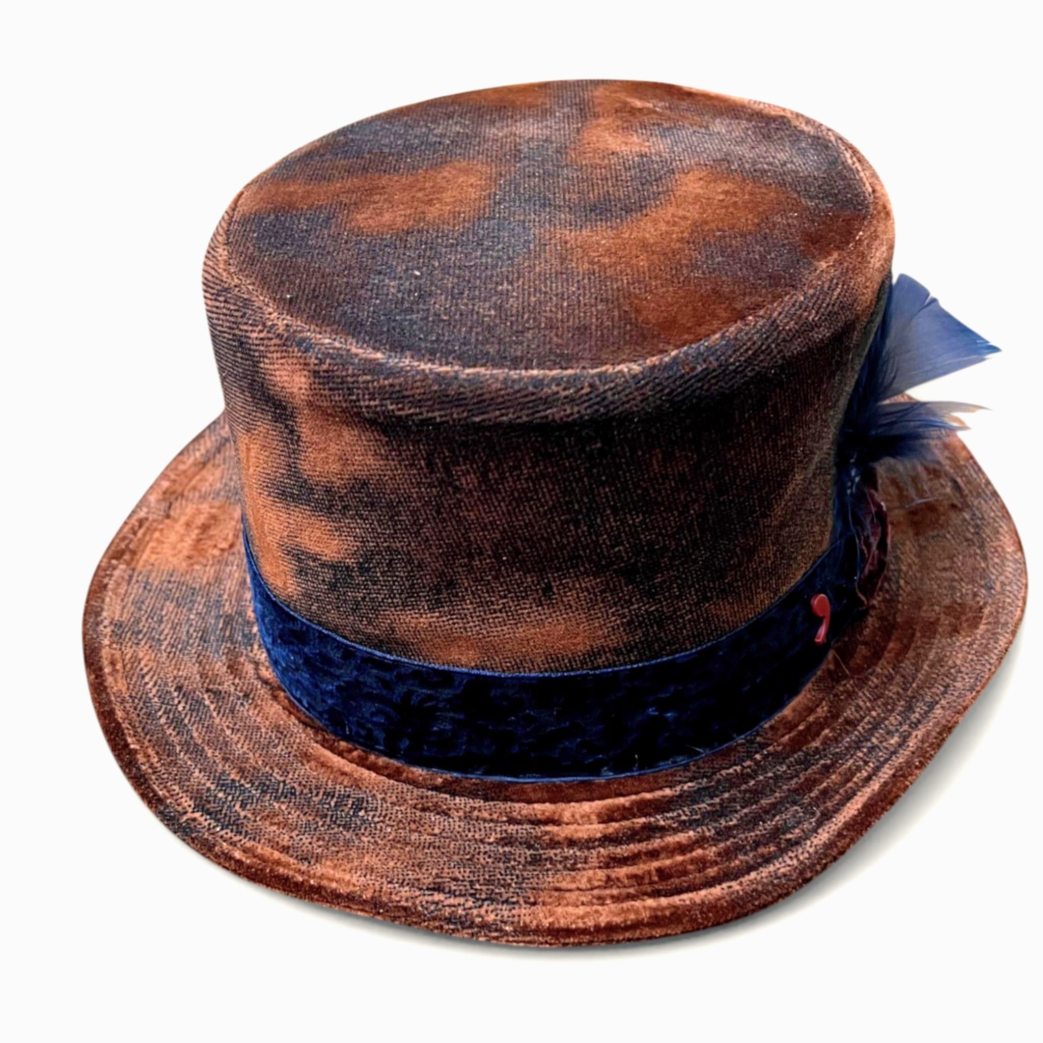 Cappello Cilindro Unisex in Velluto effetto Vintage Ruggine Alfonso D'Este