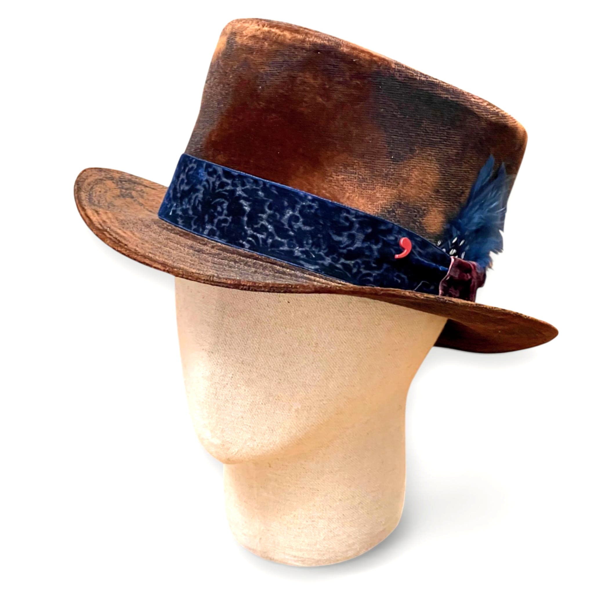 Cappello Cilindro Unisex in Velluto effetto Vintage Ruggine Alfonso D'Este