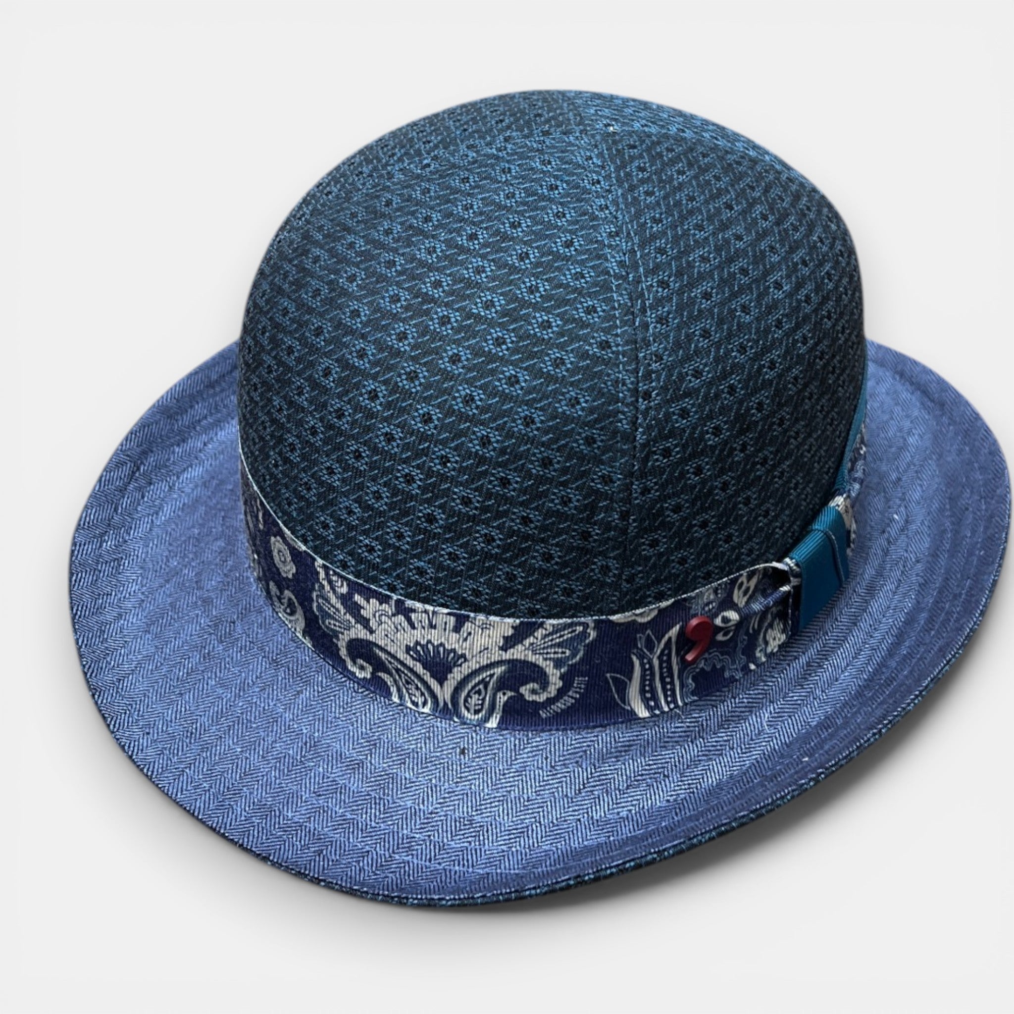 Bombetta Estiva in Tessuto Fantasia Azzurro Alfonso D'Este - Cappelleria Bacca