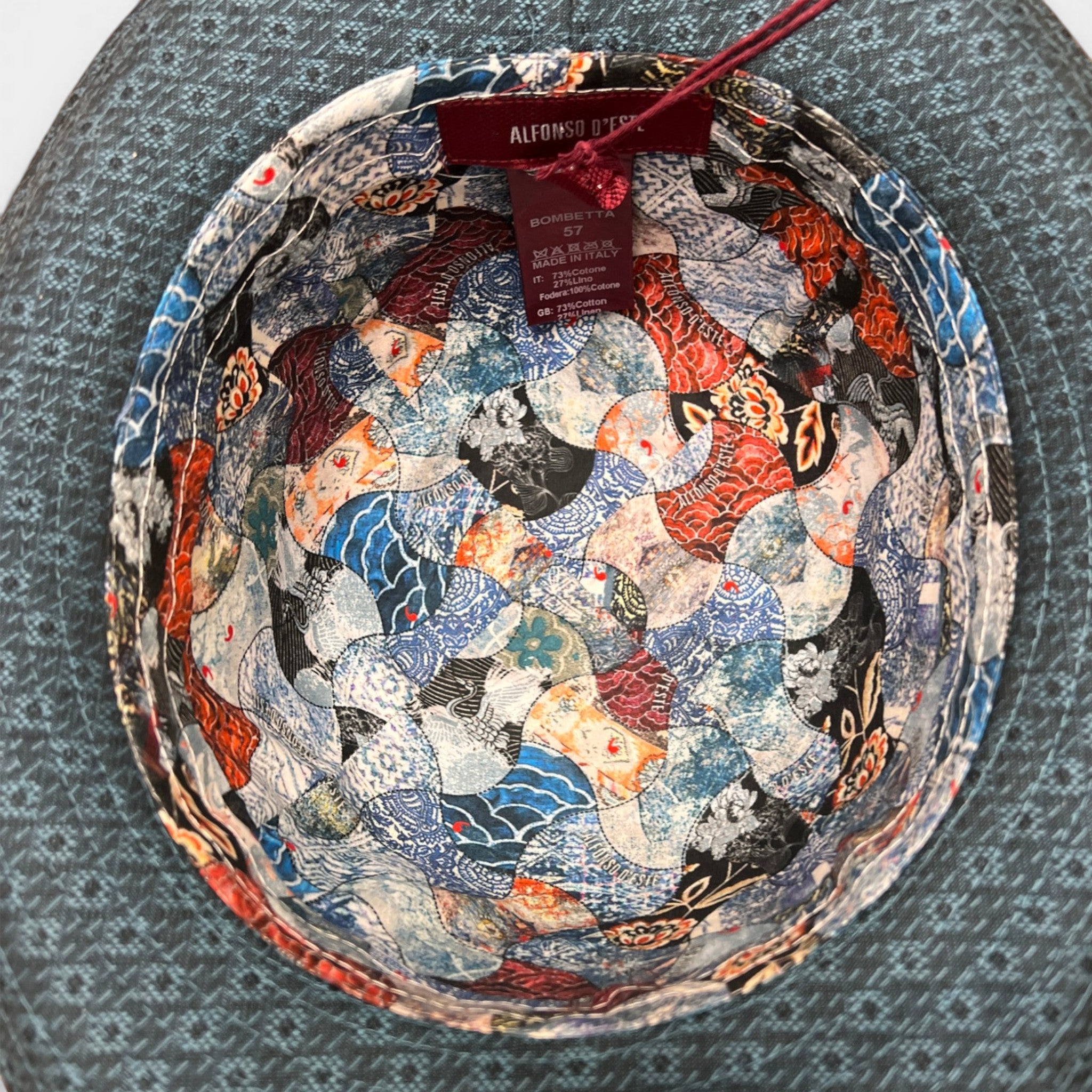 Bombetta Estiva in Tessuto Fantasia Azzurro Alfonso D'Este - Cappelleria Bacca