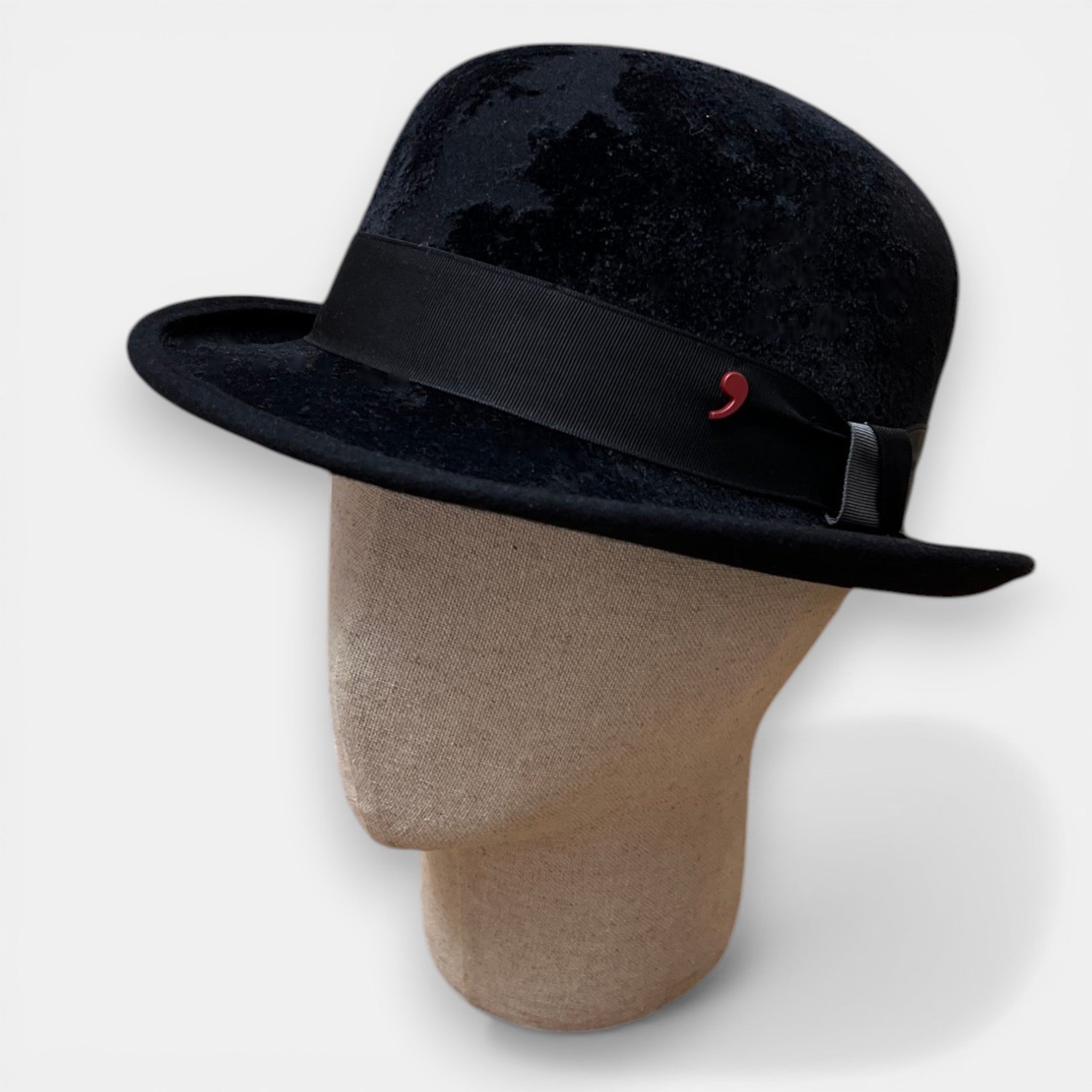 Bombetta Unisex Nera in Feltro Di Lana Effetto Velluto