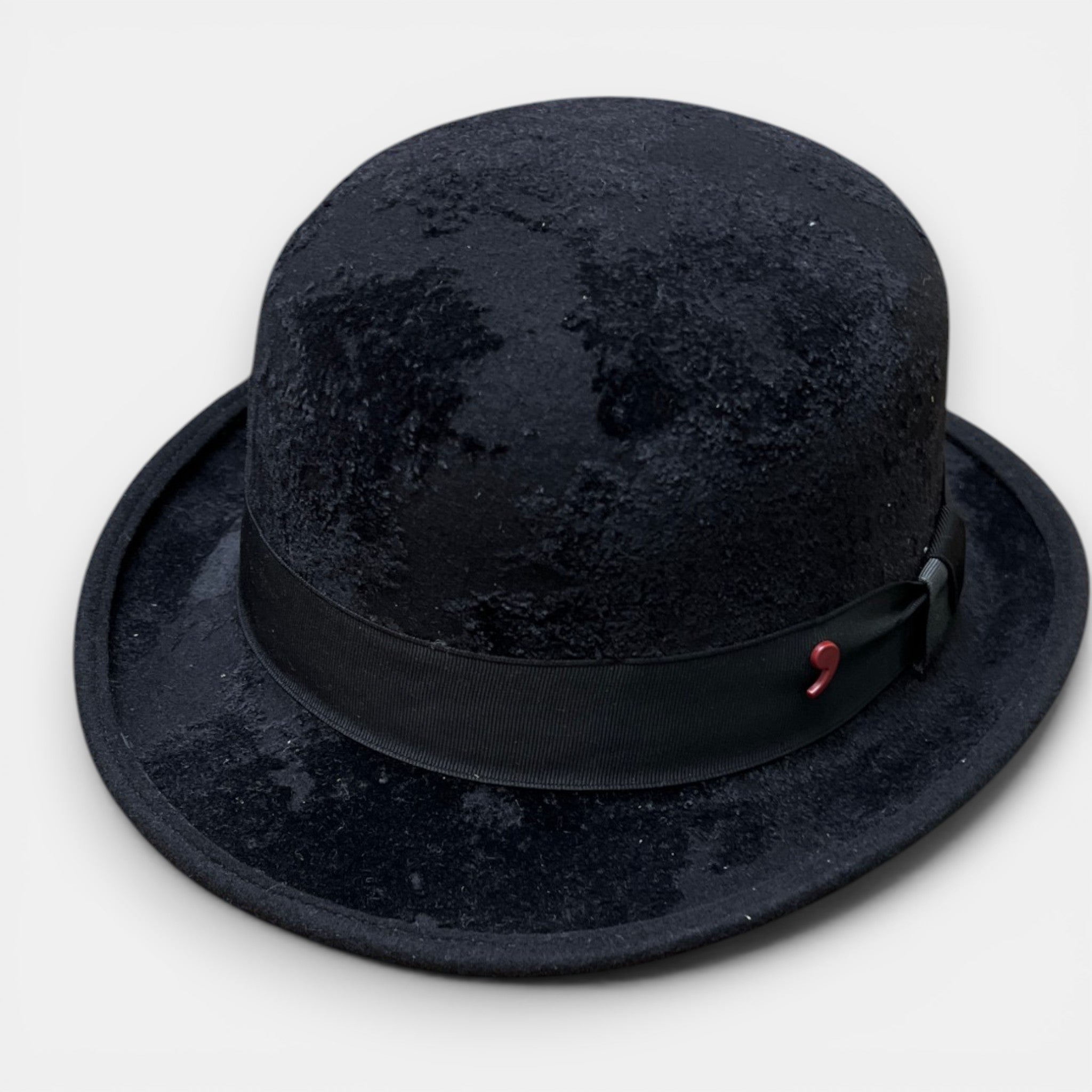 Bombetta Unisex Nera in Feltro Di Lana Effetto Velluto