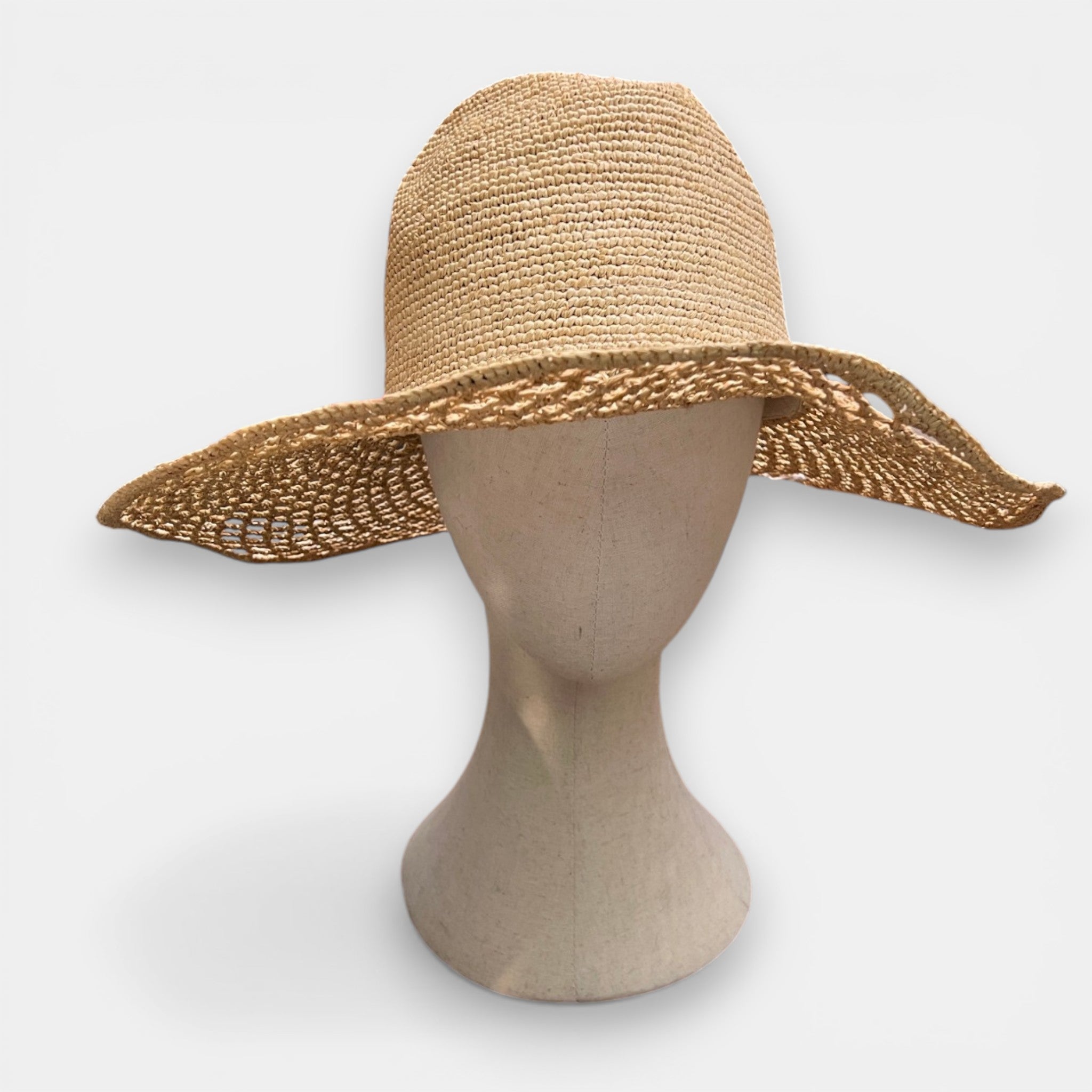 Cappello a Tesa Larga Estivo in Raffia Crochet