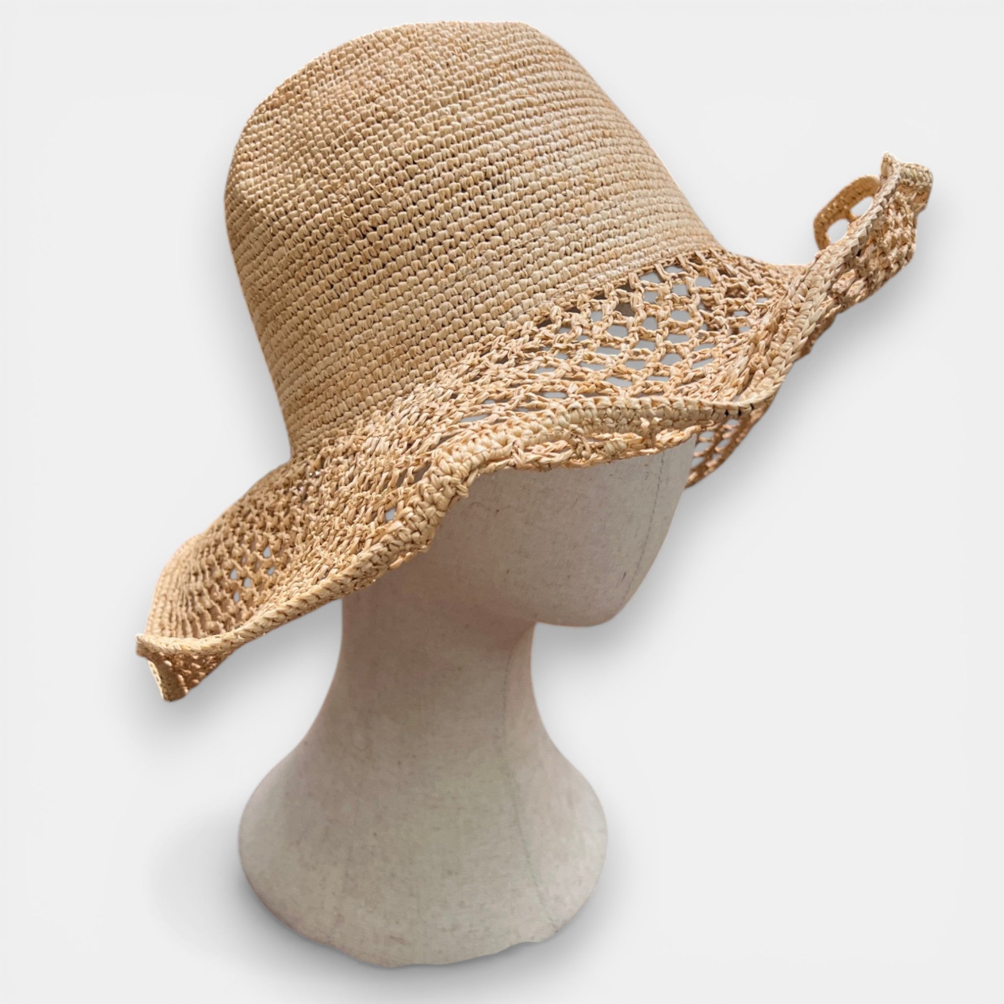 Cappello a Tesa Larga Estivo in Raffia Crochet