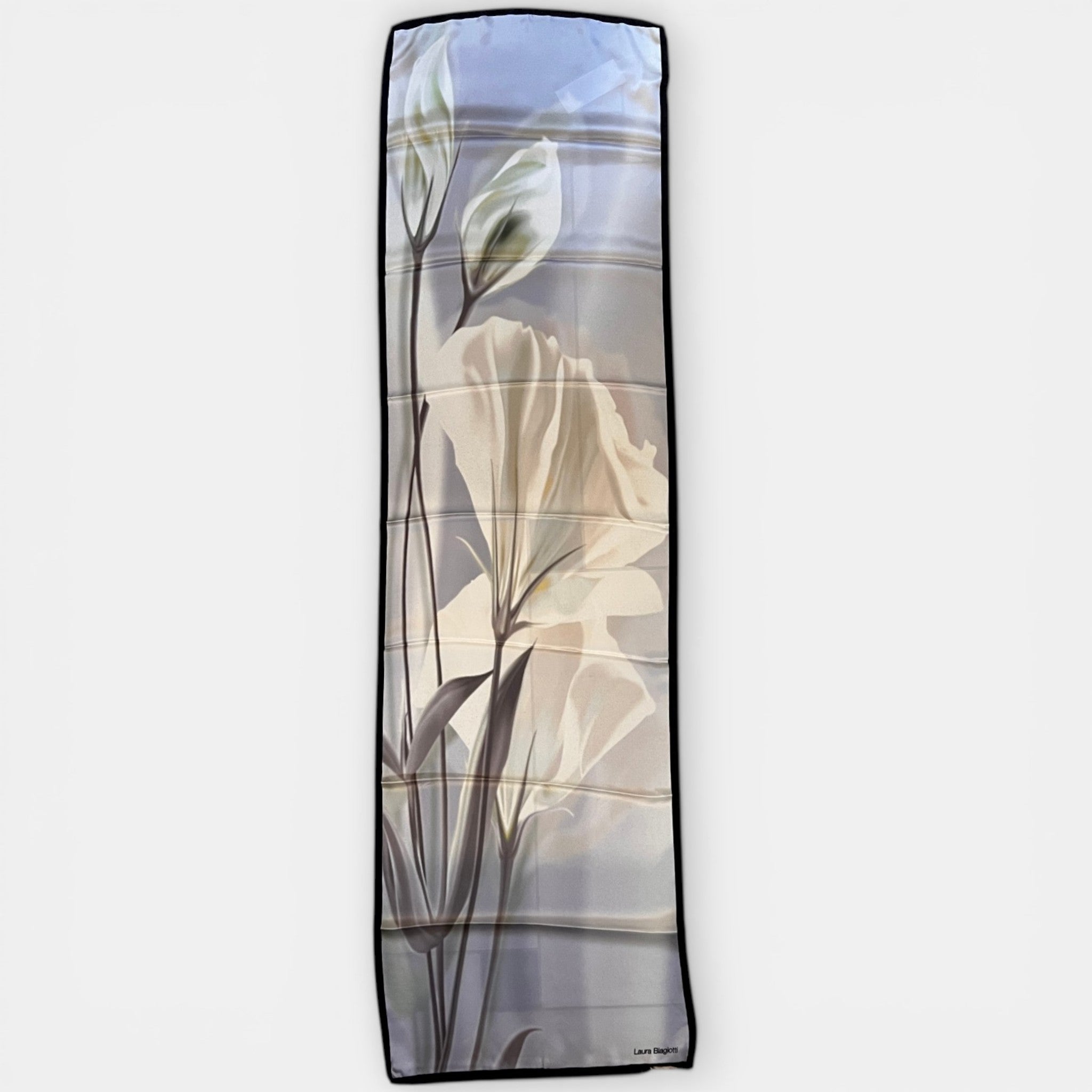 Sciarpa in Raso di Pura Seta Motivo Fiori Sfumati 45x160 cm