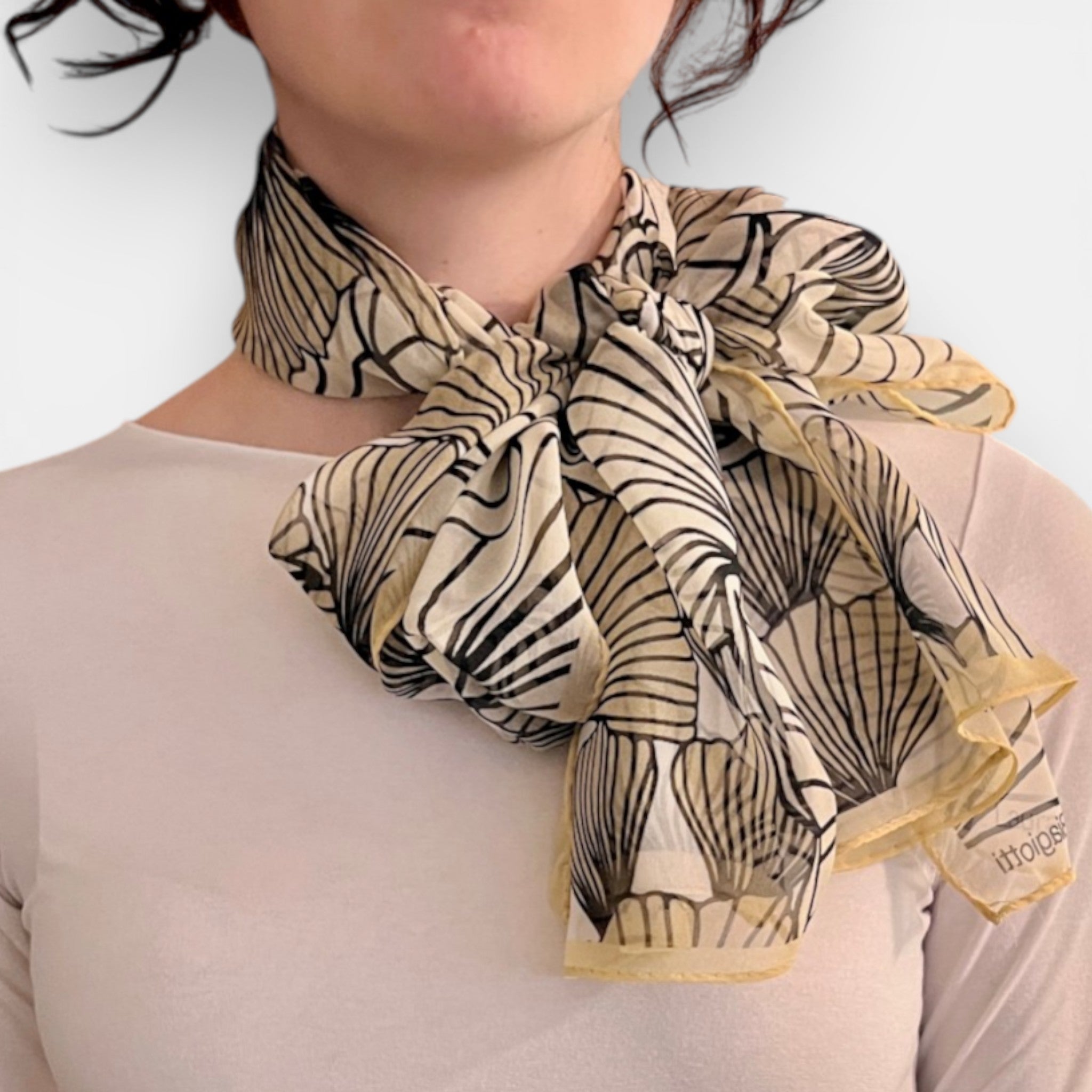 Sciarpa in Pura Seta Georgette Motivo Fiori Stilizzati 45x160 cm