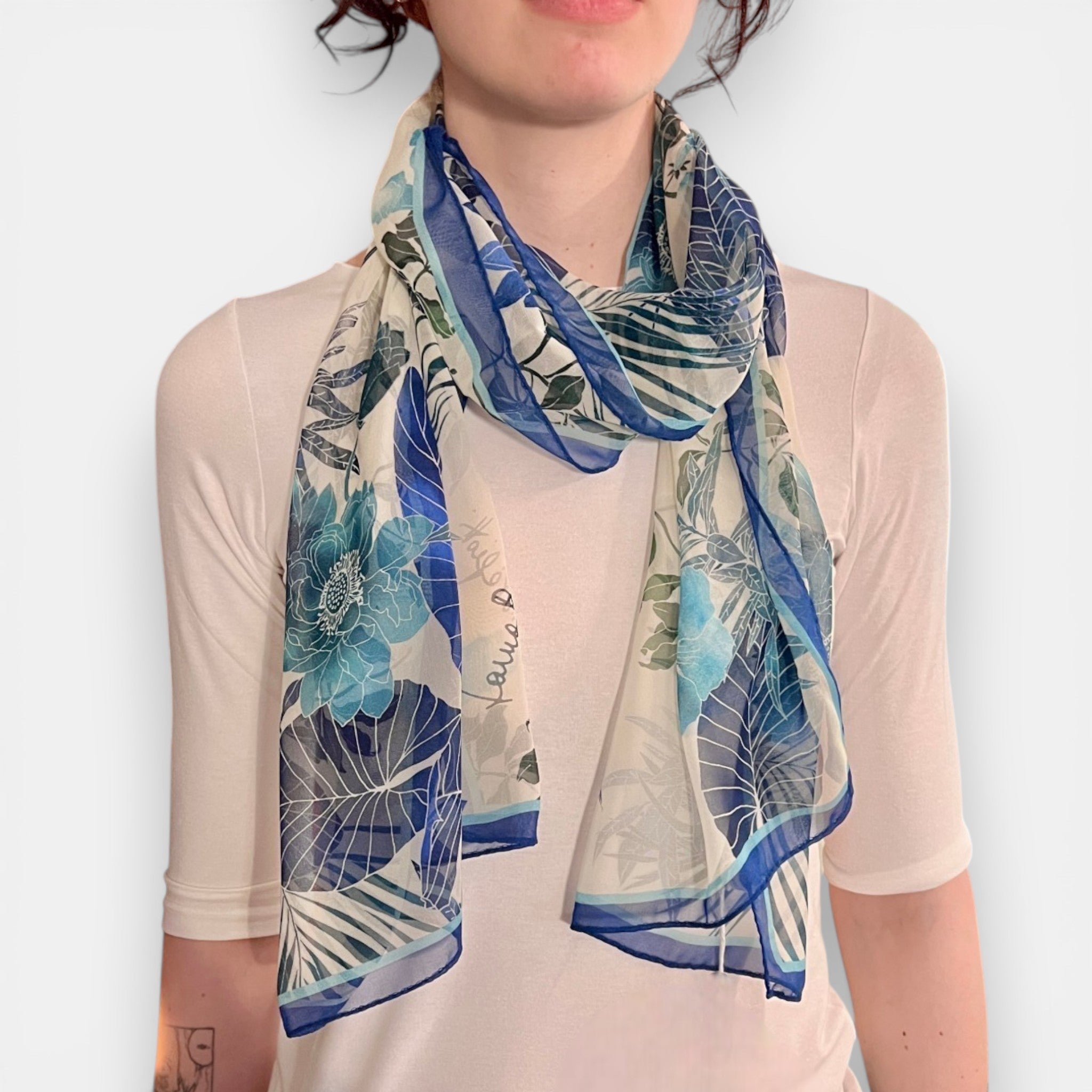 Sciarpa in Pura Seta Georgette Flora 45x160 cm