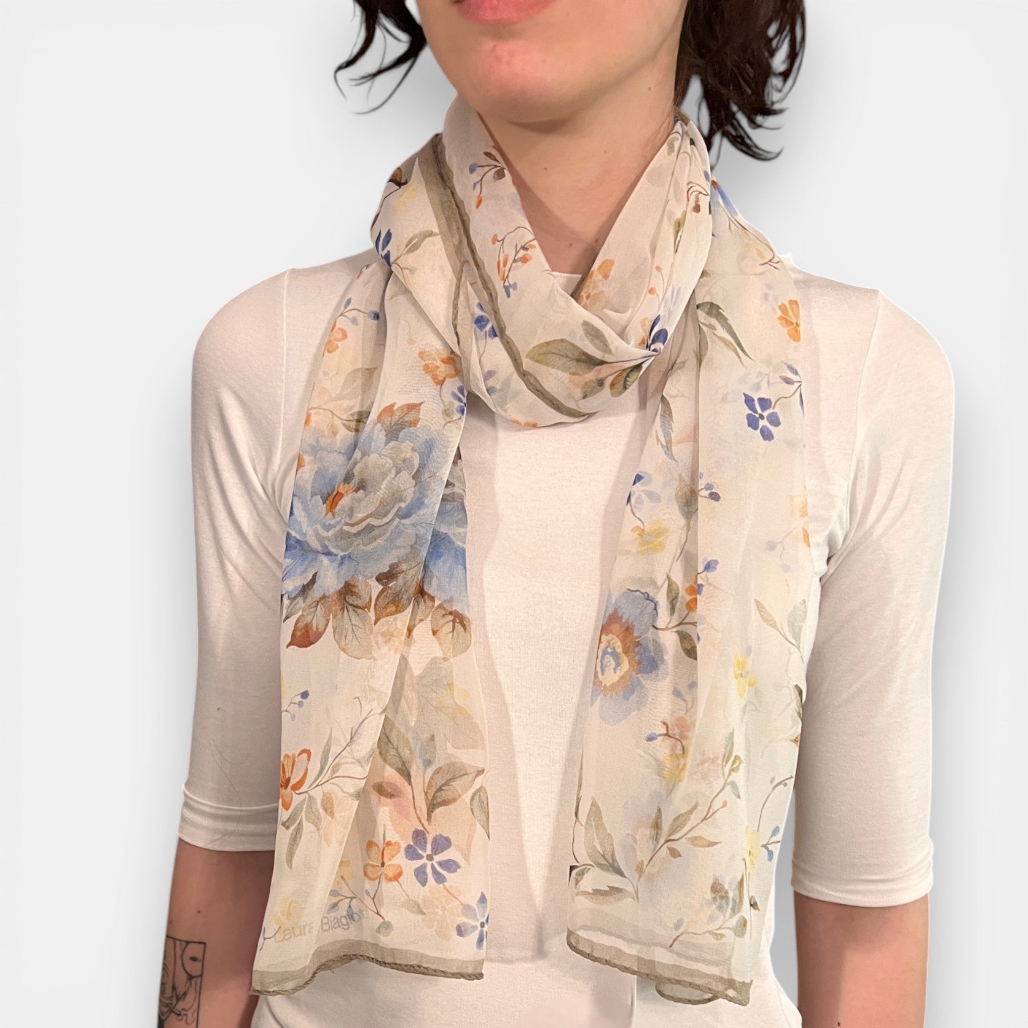 Sciarpa in Pura Seta Georgette Motivo Floreale 45x160 cm