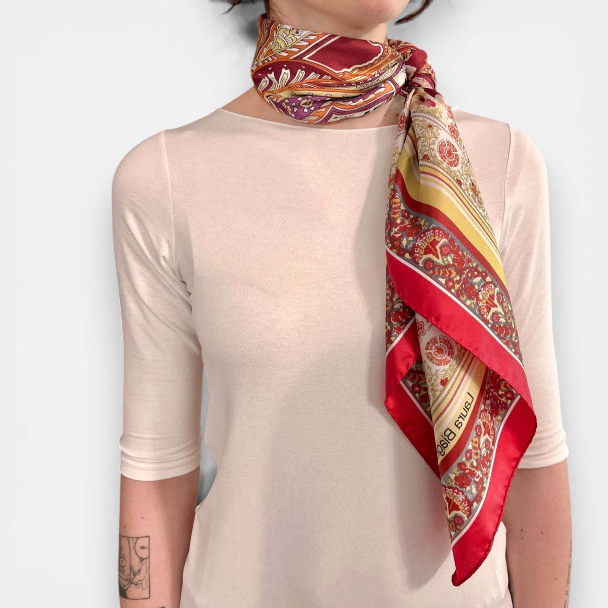 Foulard in Twill di Pura Seta Motivo Paisley Rosso Scuro 90x90 cm