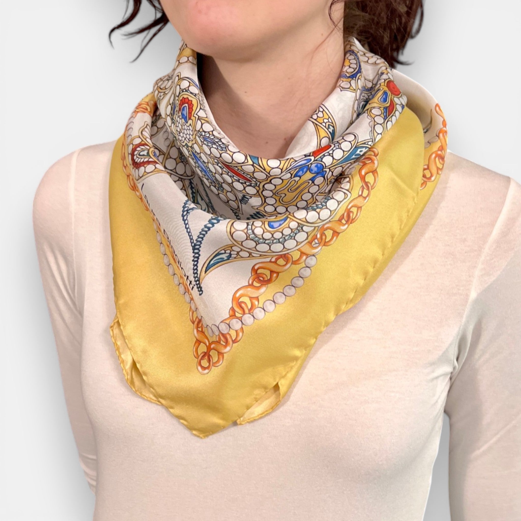 Foulard in Twill di Pura Seta Motivo Fiori Gialli 90x90 cm